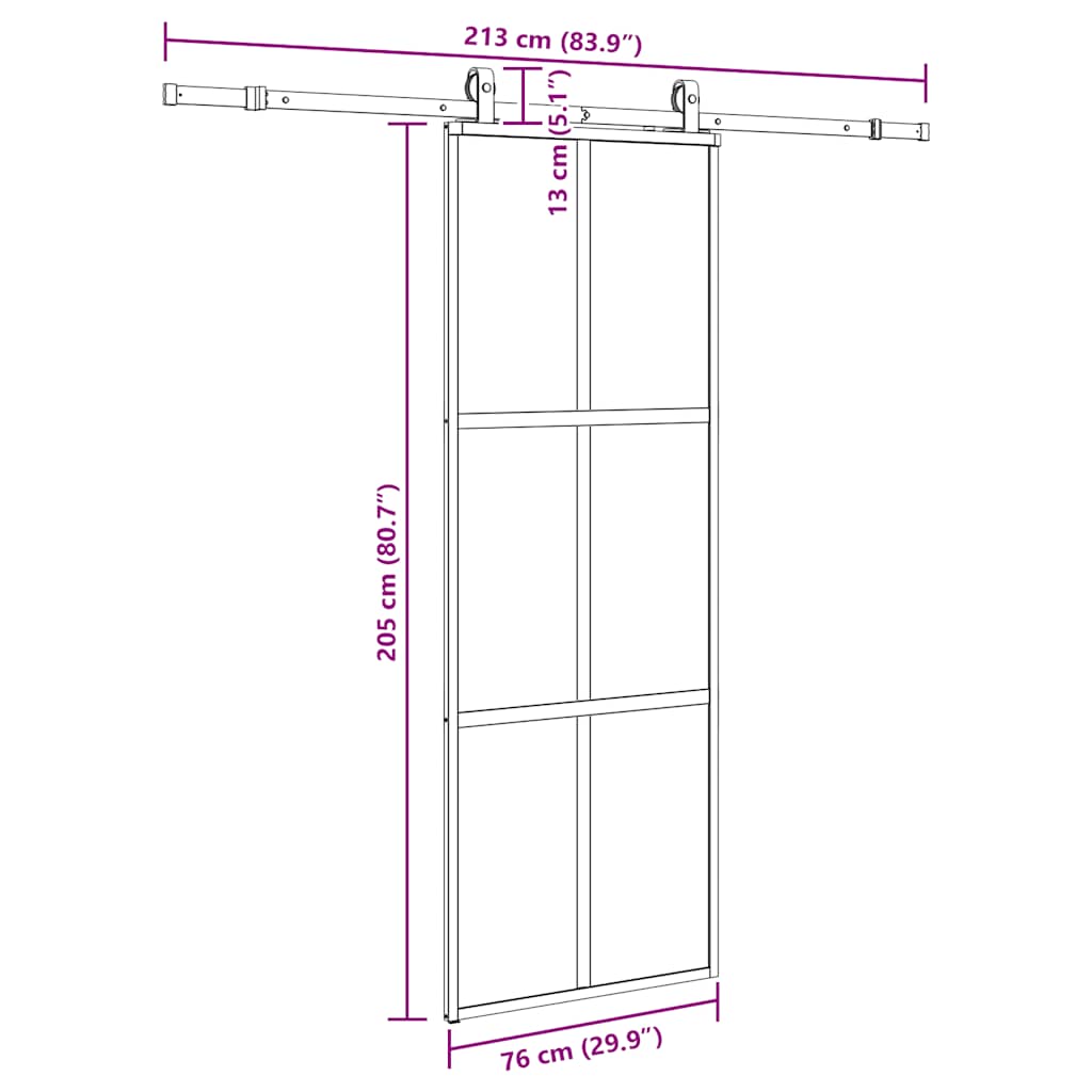 Puerta corredera con herrajes negro 76x205 cm vidrio templado vidaXL - 9