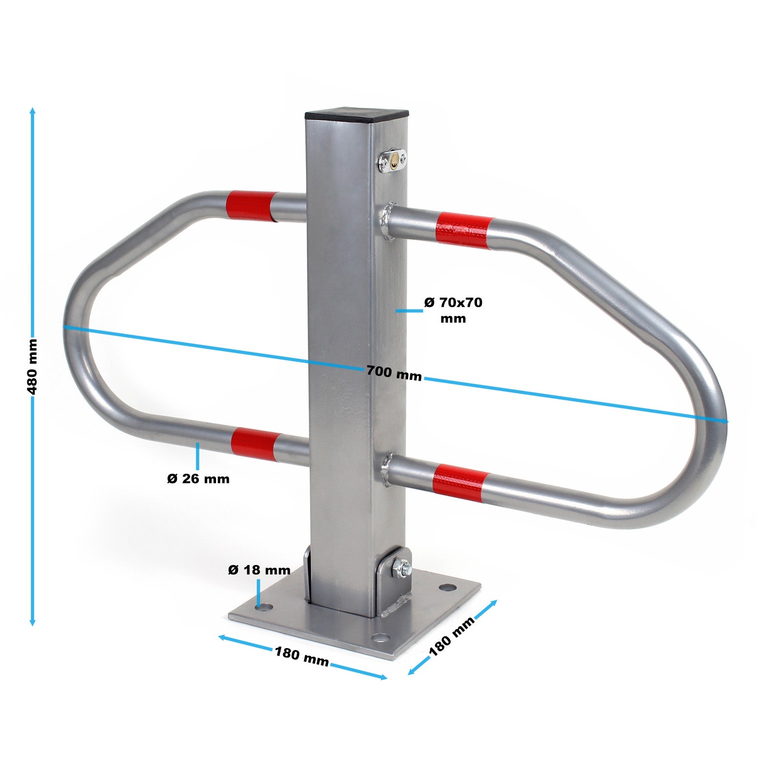 Wiltec Borne de parking rabattable – 700 x 180 x 480 mm – Couleur signalisation – en Acier – avec 3 Clés – Poteau de stationnement, Borne de sécuri... - 5