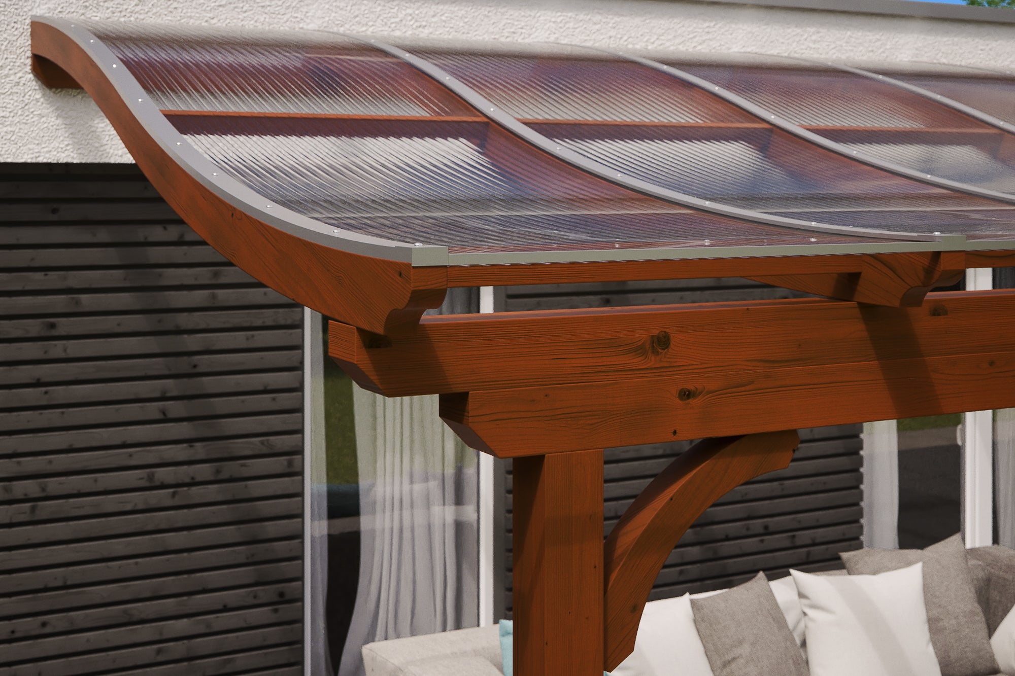 Pergola adossée Marron en bois lamellé collé 10.37 m² - 3