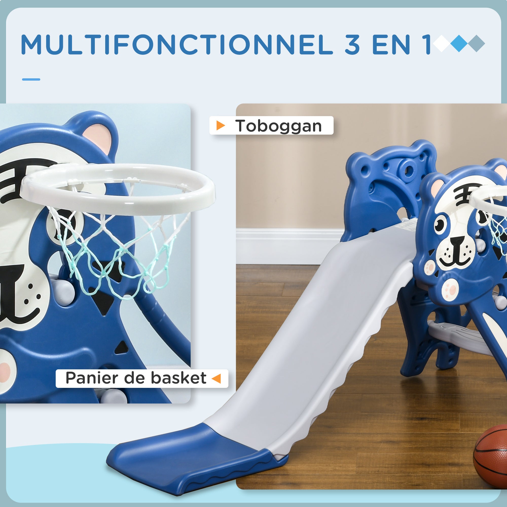 Scivolo per bambini, scivolo per interni, con canestro da basket, tema ...
