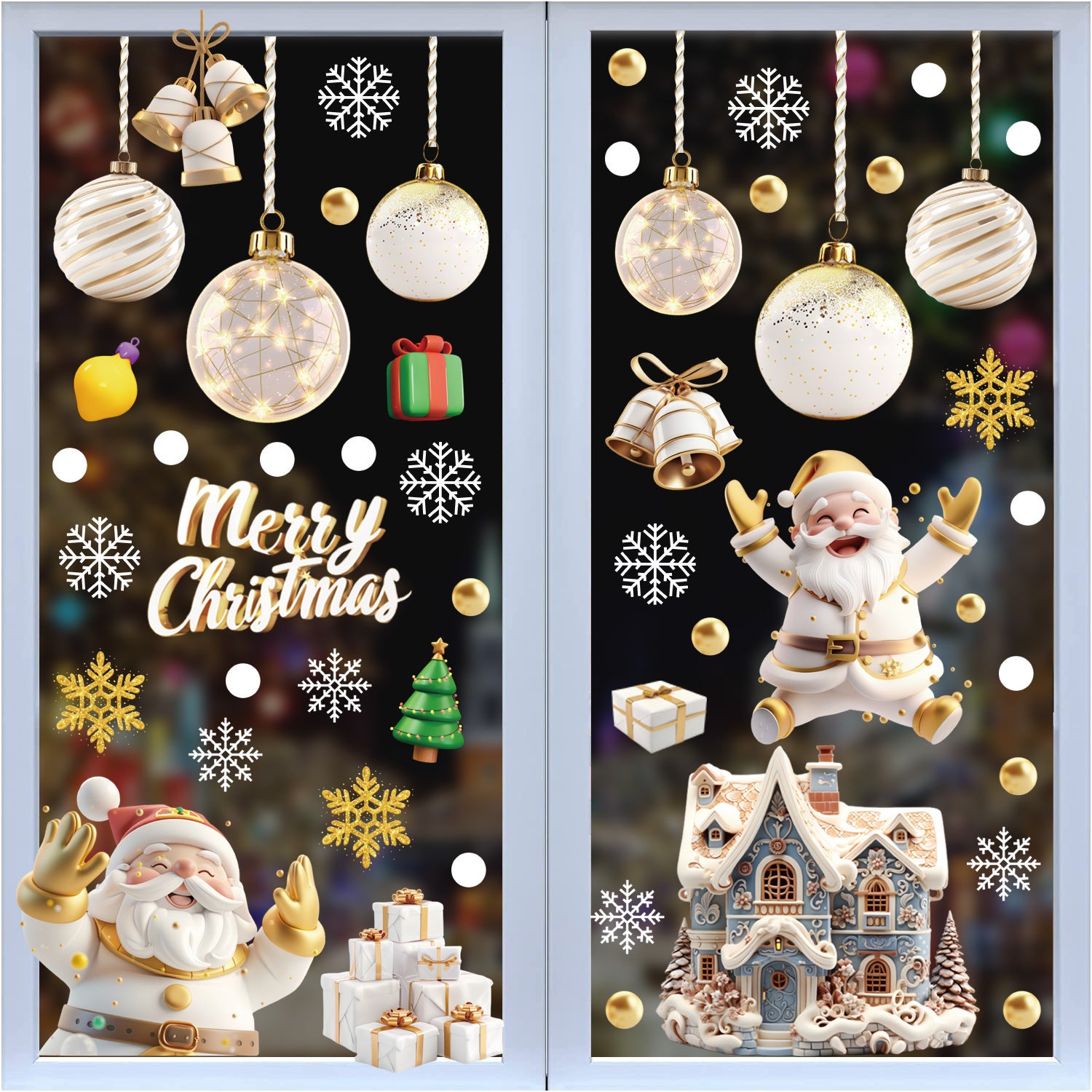 Adesivi Natalizi Per Finestre 110 Pezzi - 9 Fogli PVC Statici Riutilizzabili 3D, Decorazioni Natale Con Babbo Natale E Pupazzo Di Neve - 3