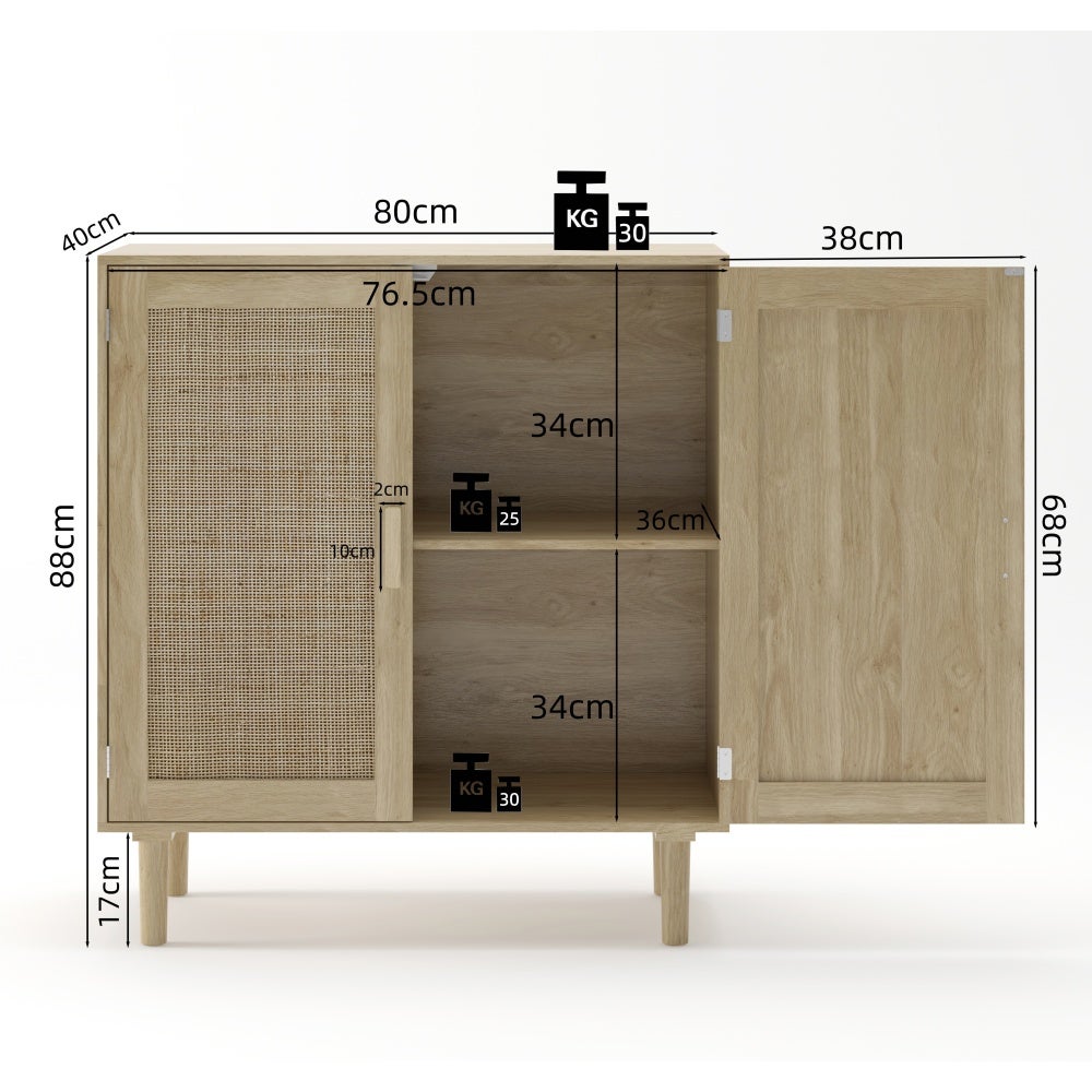 Buffet 2 portes en rotin, 80cm, rangement spacieux, anti-basculement – pour salon, salle à manger, entrée - 3
