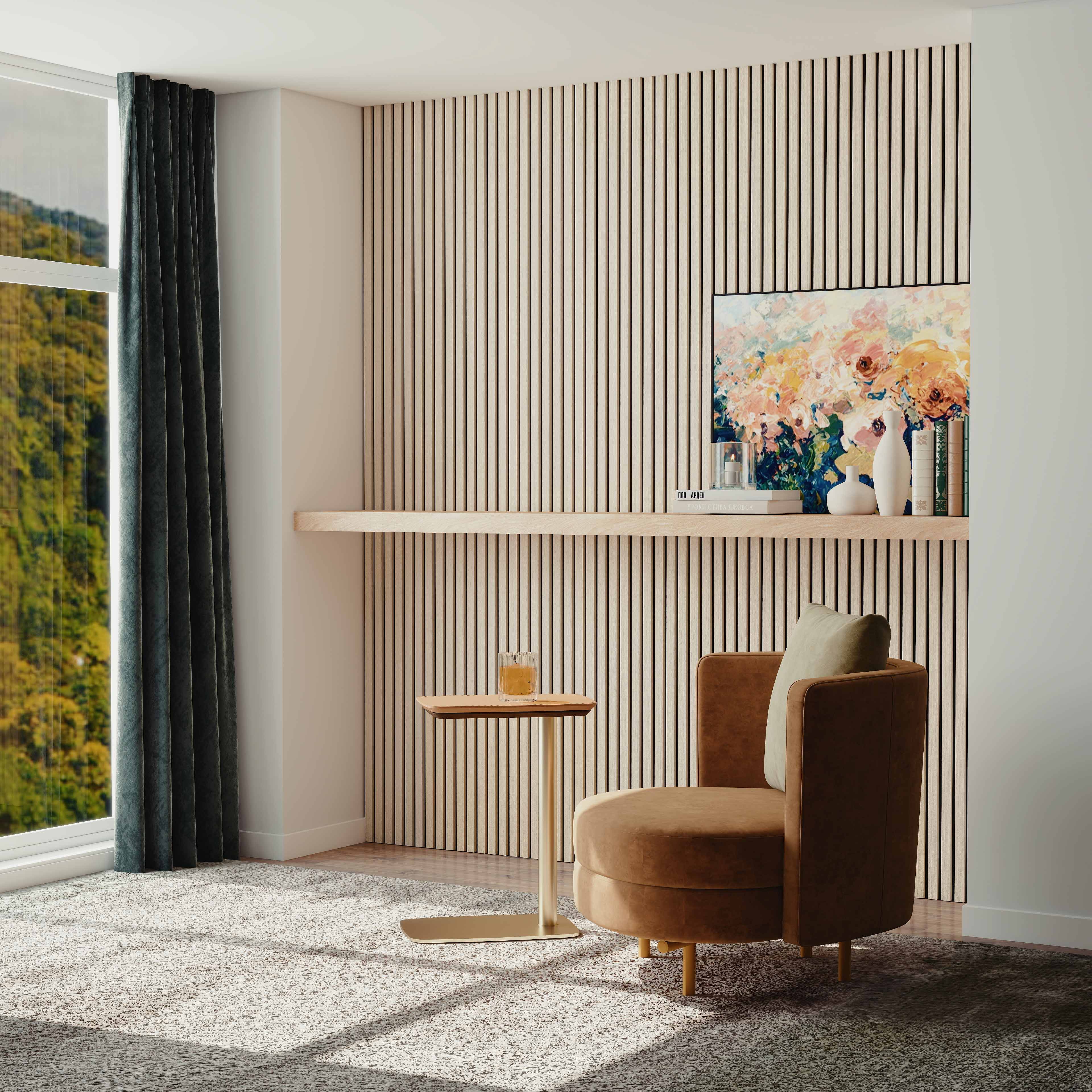 Set di 2 pannelli decorativi fonoassorbenti in legno MDF, 120 cm × 60 cm, Sp 21 mm, Color rovere naturale - 2