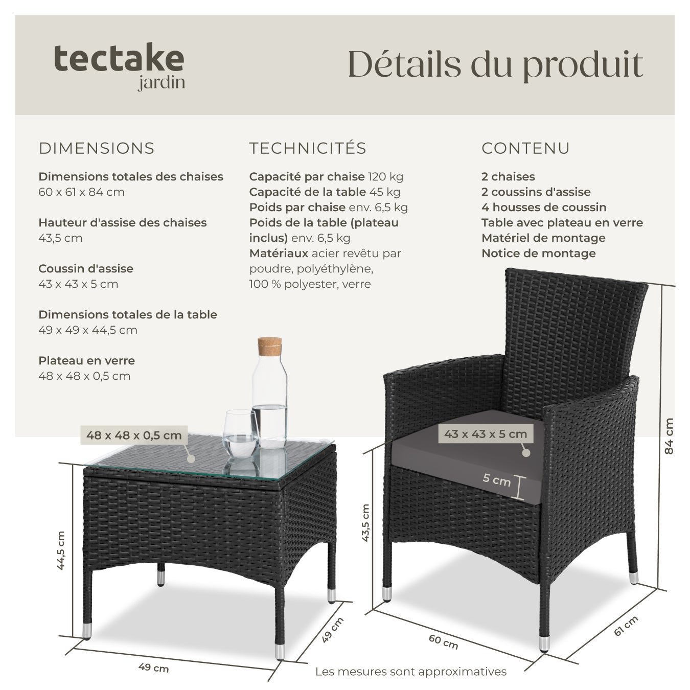 TECTAKE Conjunto de rattan Para 2 pessoas - 6