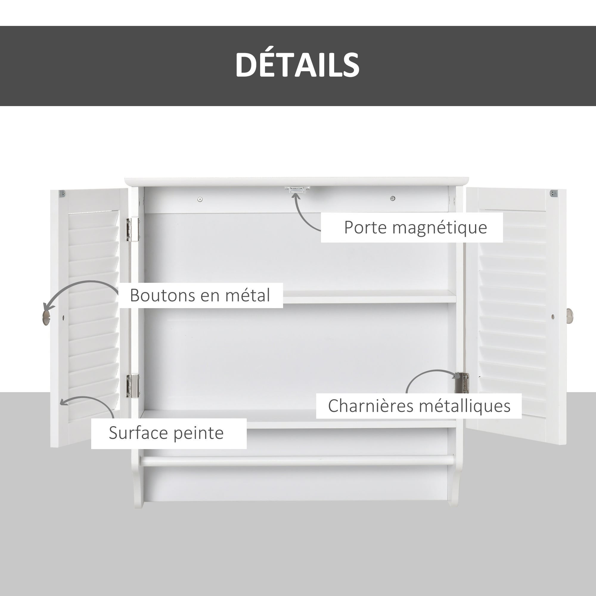 Armoire murale salle de bain MDF blanc KLEANKIN - 7