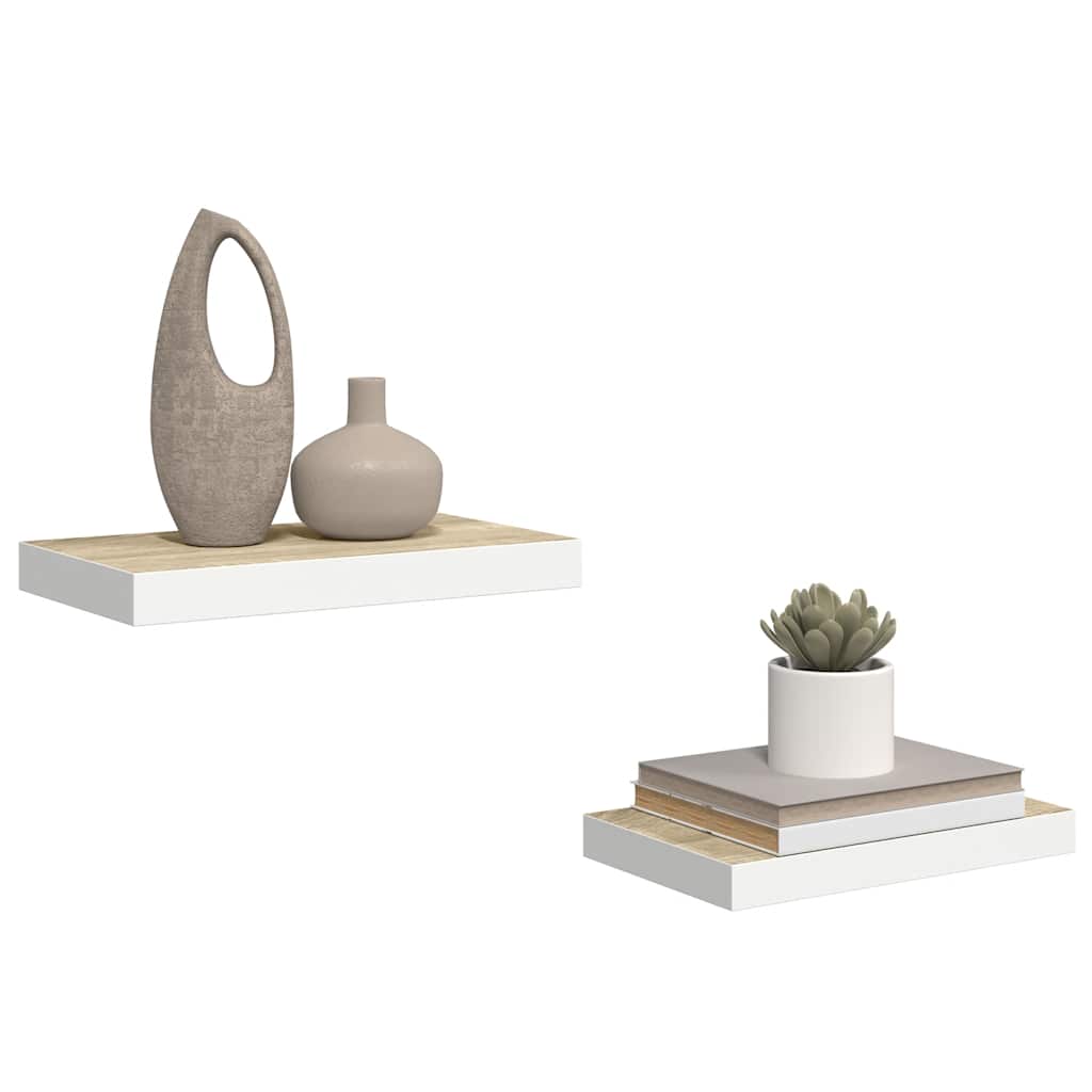 vidaXL Étagères flottantes 2 pcs Chêne et blanc 40x23,5x3,8 cm MDF - 5