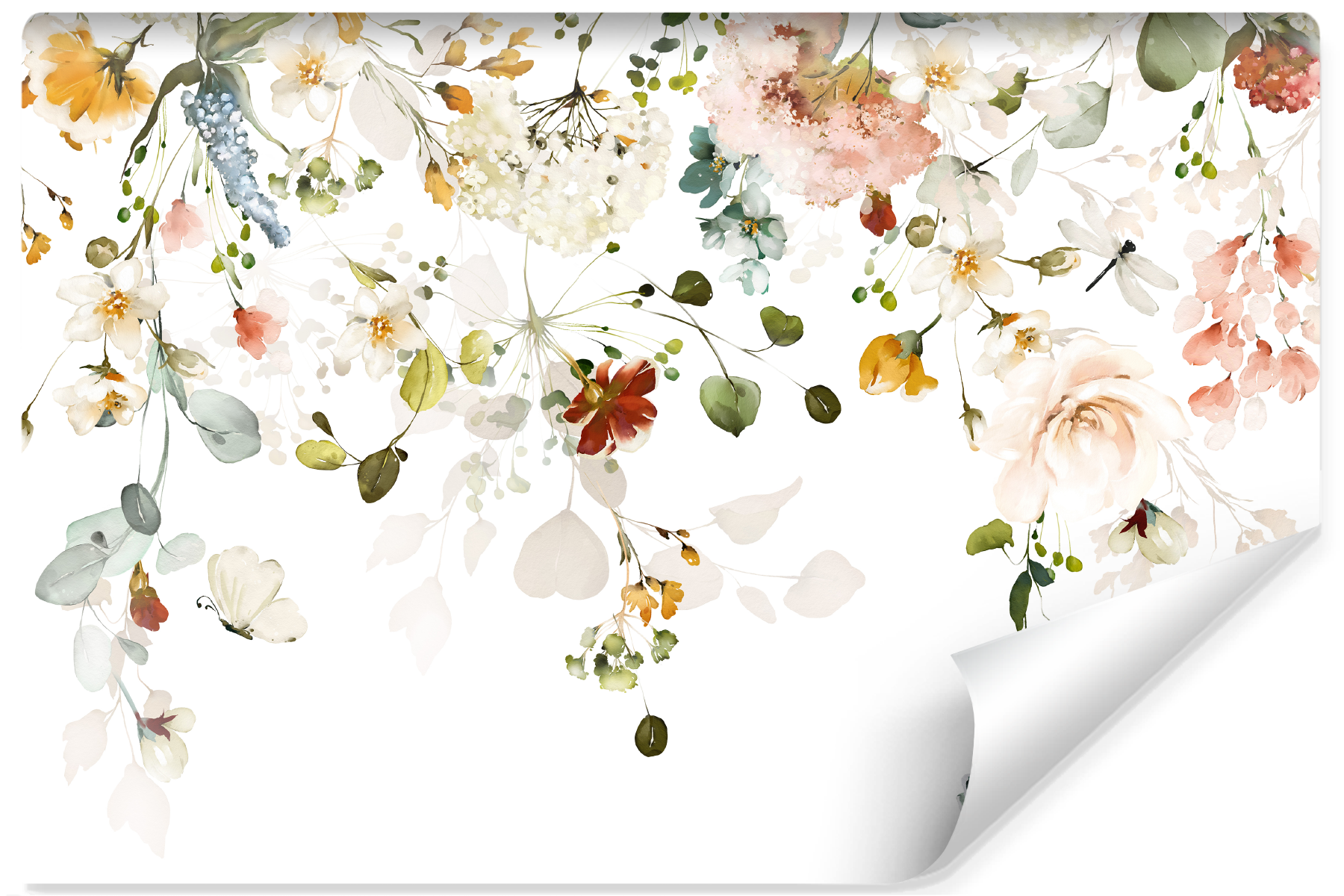 Papel pintado fotográfico no tejido para salón flores de colores hojas plantas naturaleza 300cm x 210cm