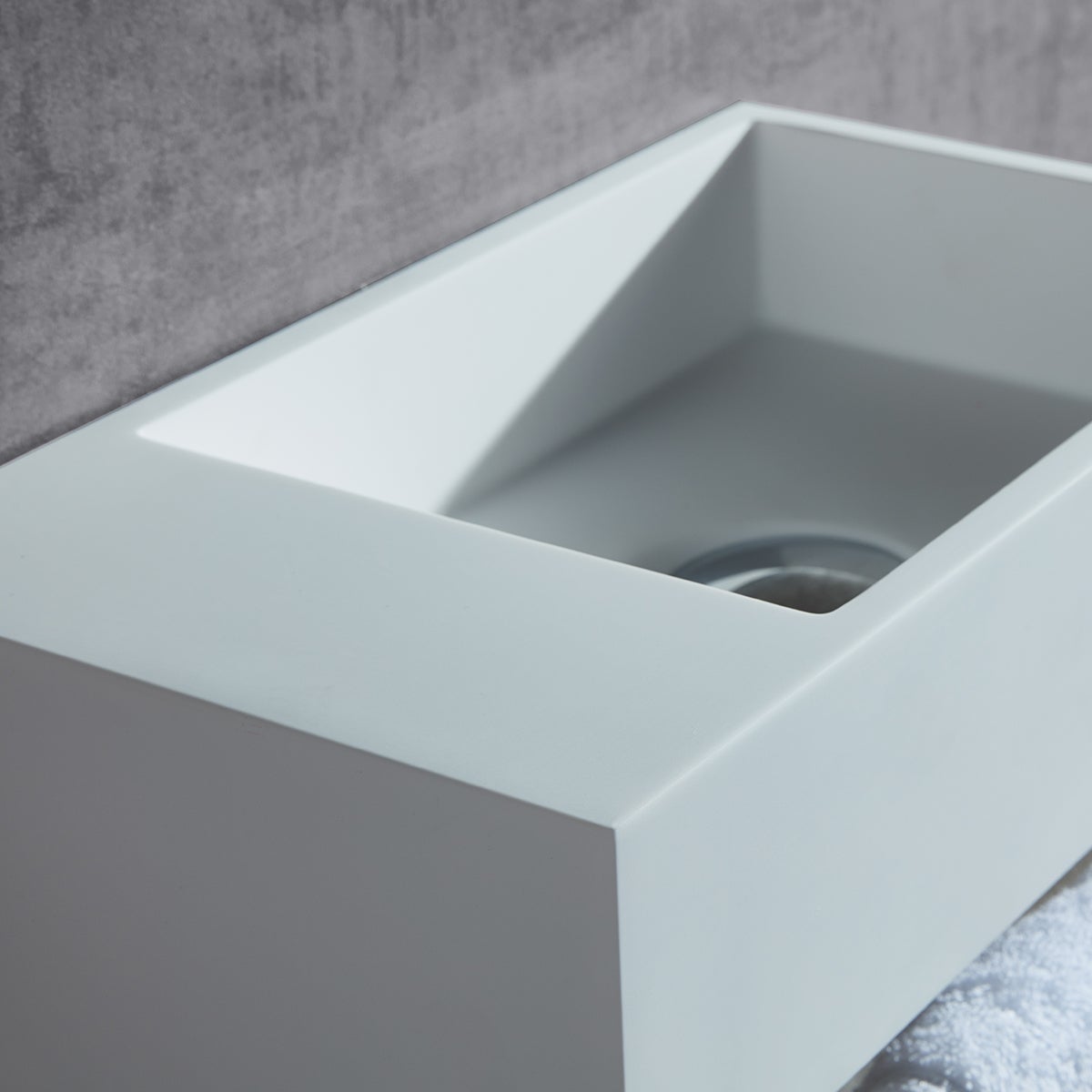 BERNSTEIN - Vasque murale design, Lave main fonte minérale Salle de bain - Blanc mat - 35,5x20x16cm - BA2105 Avec cache blanc et rangement à gauche - 4