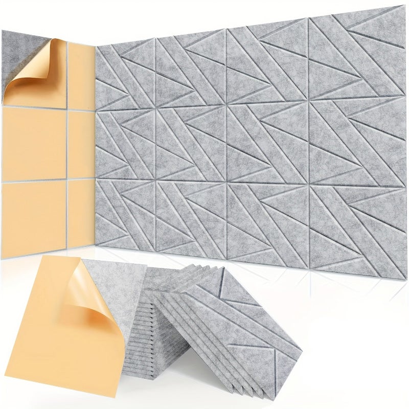 12-częściowy samoprzylepny panel dźwiękochłonny, Kreatywne panele dźwiękochłonne o różnych kształtach, jasnoszare, podkład samoprzylepny, 30 x 30 cm