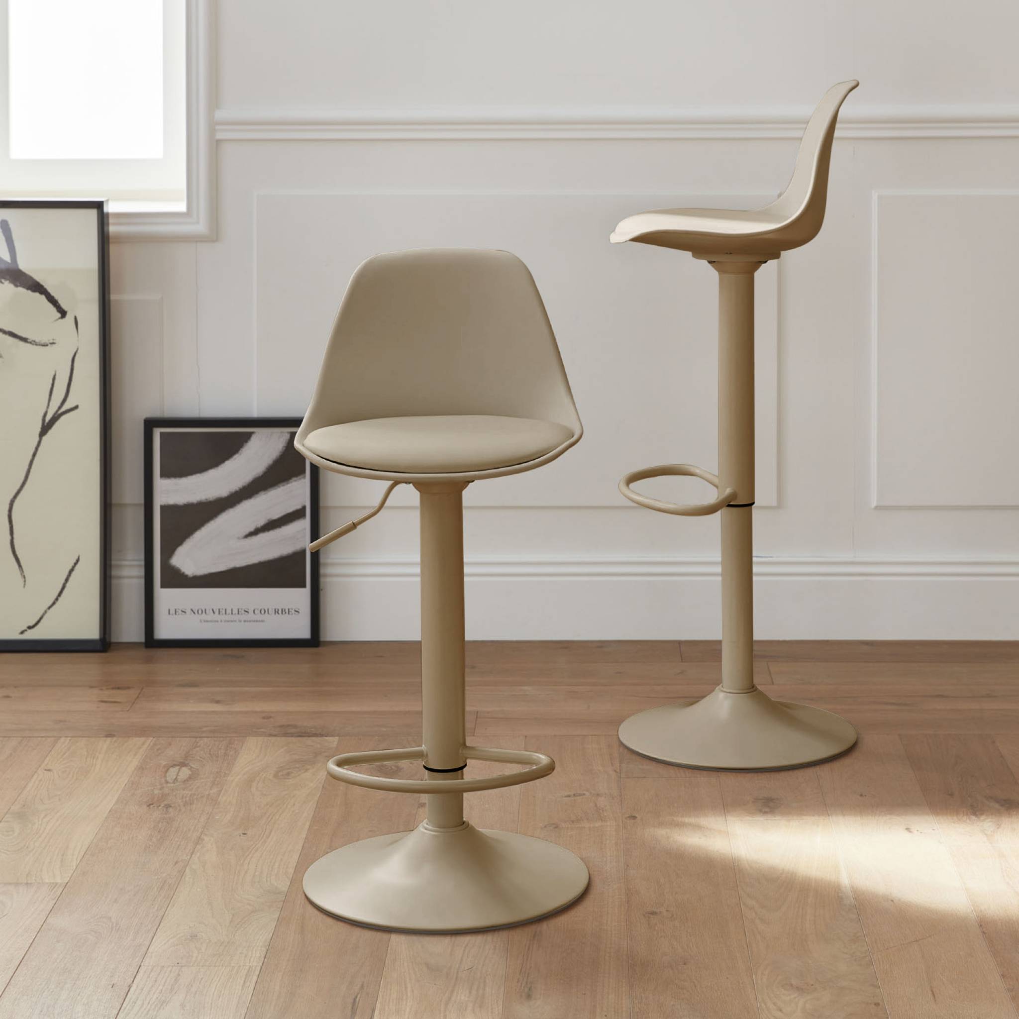 Set di 2 sgabelli da bar in similpelle regolabili, Cappuccino - 3