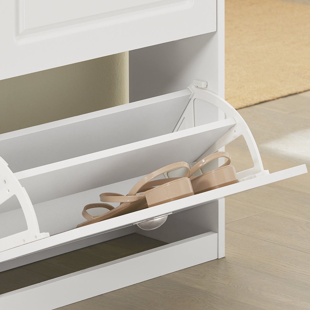 SoBuy Meuble à chaussures 16 paires avec 4 abattants Armoire à chaussures, Blanc, 105x24x83 cm, FSR79-W - 4