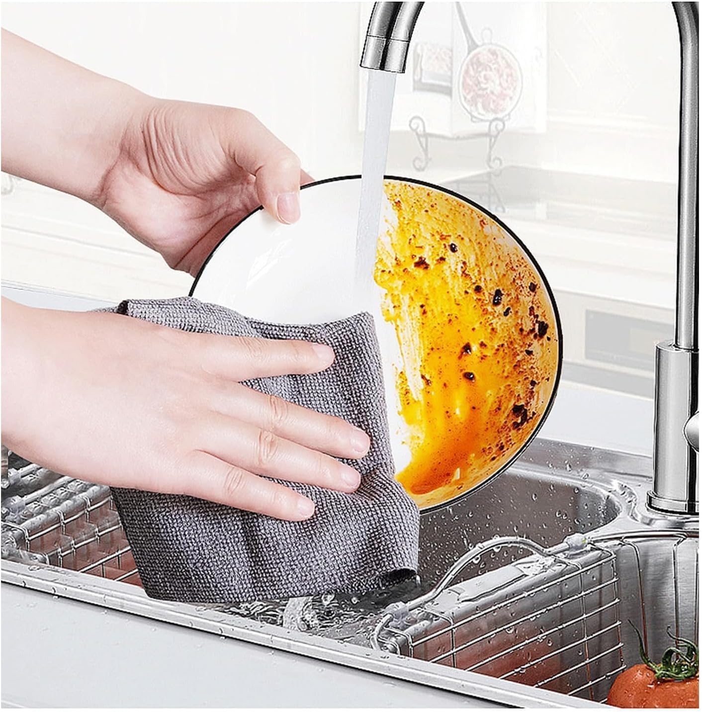 20 pièces Chiffons de Nettoyage en Microfibre réutilisables - 25 x 25 cm - Chiffons de Nettoyage Déchirables - pour la Cuisine, la Voiture, la fenêtre - 3