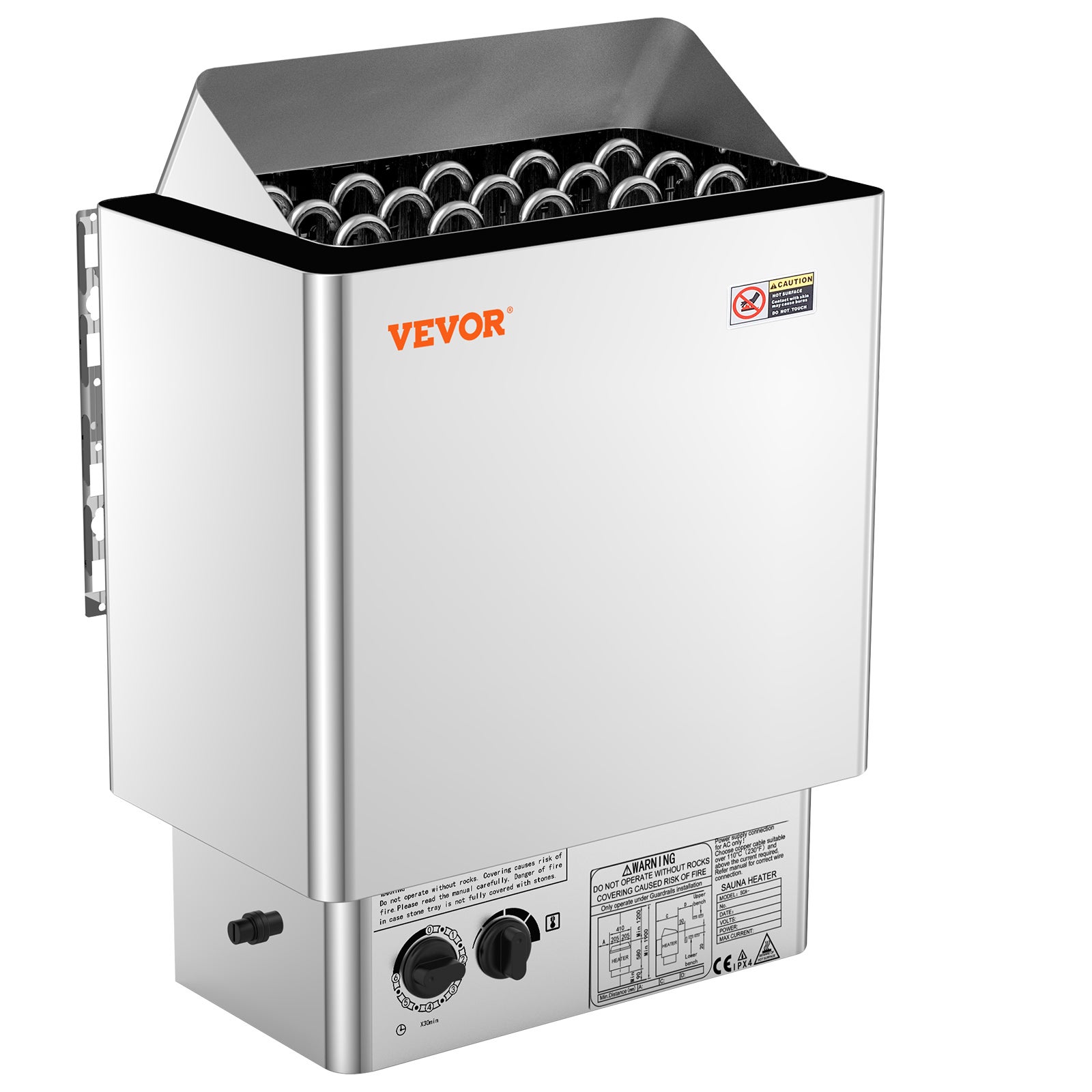 Poêle Sauna Électrique VEVOR, 8 kW, 400 V 3 N, avec Minuterie 3 h, Contrôleur Intégré, 110℃ Max, pour Sauna 8-12 m³, Spa Hôtel, Pierres Non Incluses - 9