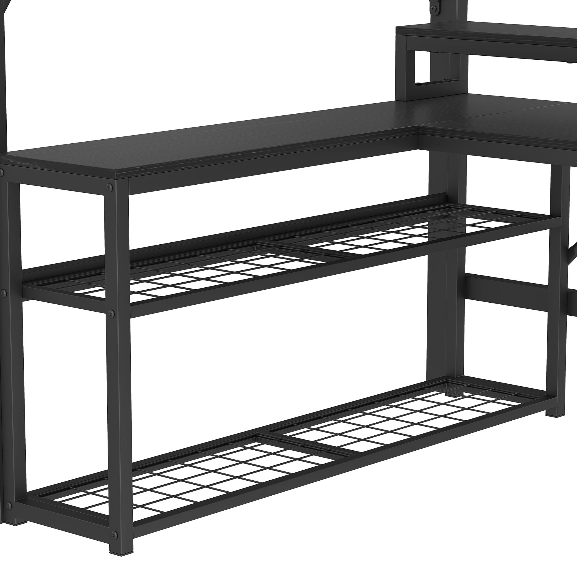 Lit mezzanine 140 x 200 cm avec LED et port USB et bureau, rangements et escalier avec stockage, garde-corps sécurité, sans matelas, Noir - 9