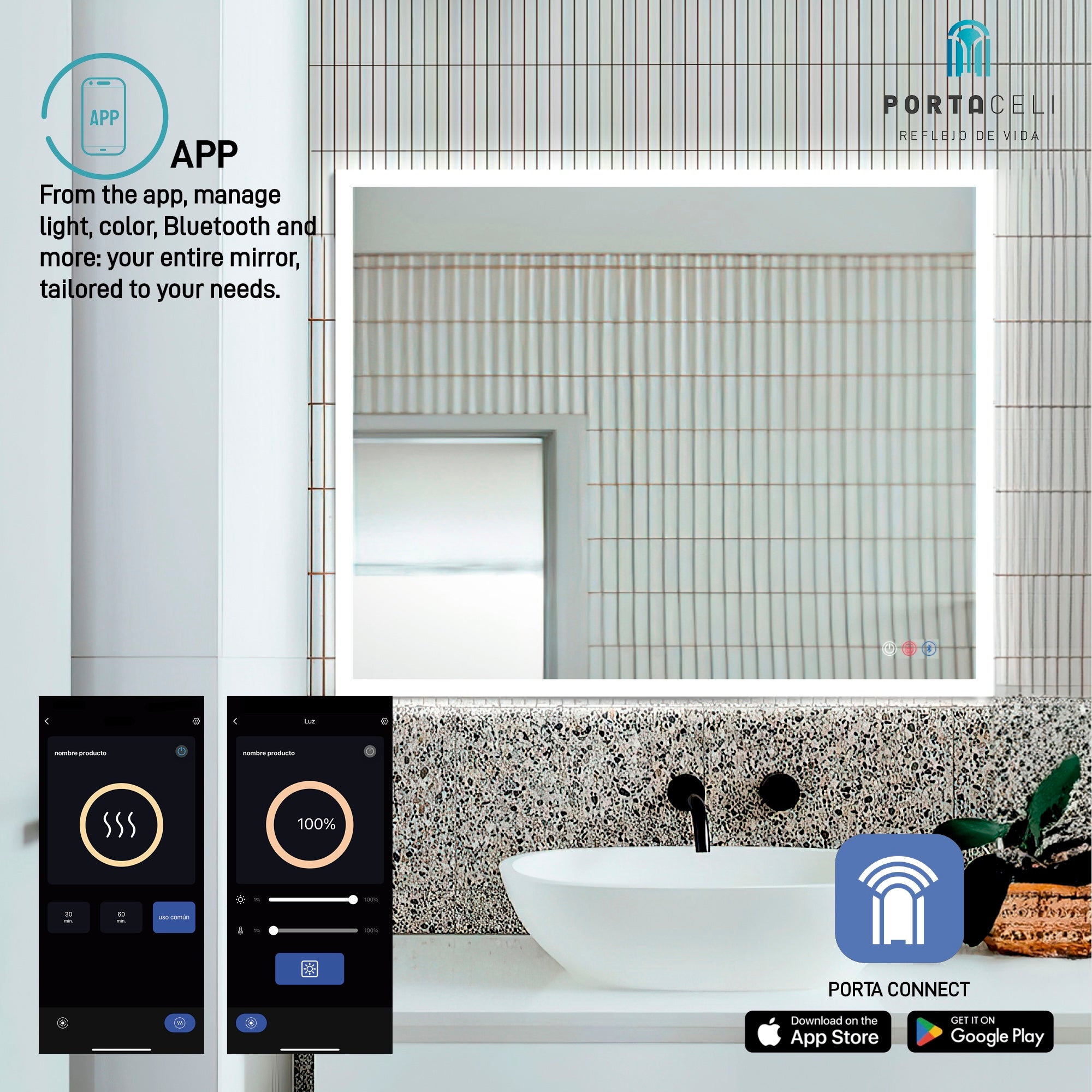 Specchio da bagno Cosmos reversibile 120x70 APP, Antiappannamento e Bluetooth - 4