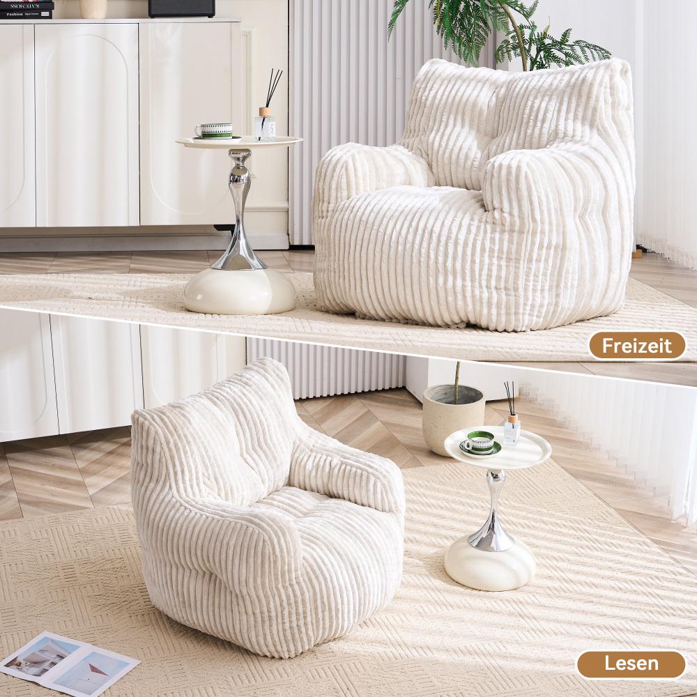 Fauteuil poire beige en velours côtelé, rembourrage mousse, chaise lounge confortable, tissu doux, siège salon chambre, design moderne - 5