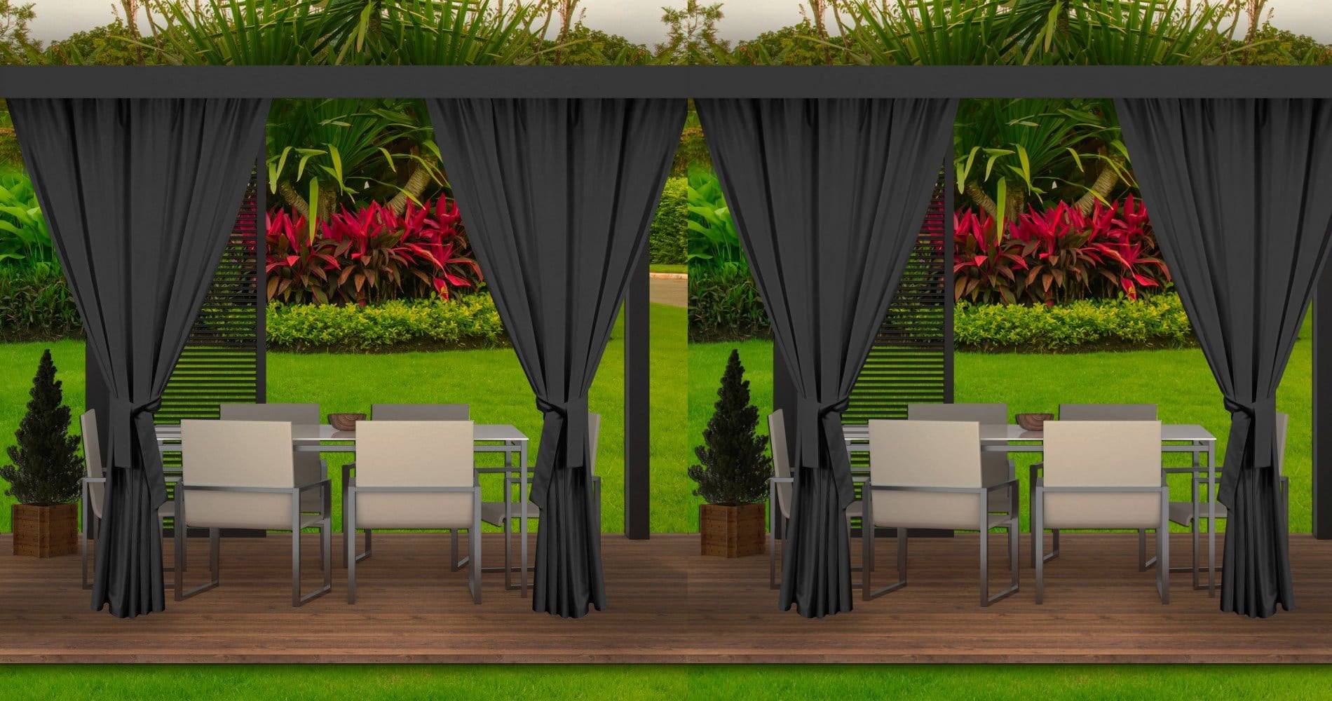 Rideau Extérieur Imperméable Blanc 213x244 Cm - Résistant Intempéries, œillets, Opaque Pour Terrasse Jardin