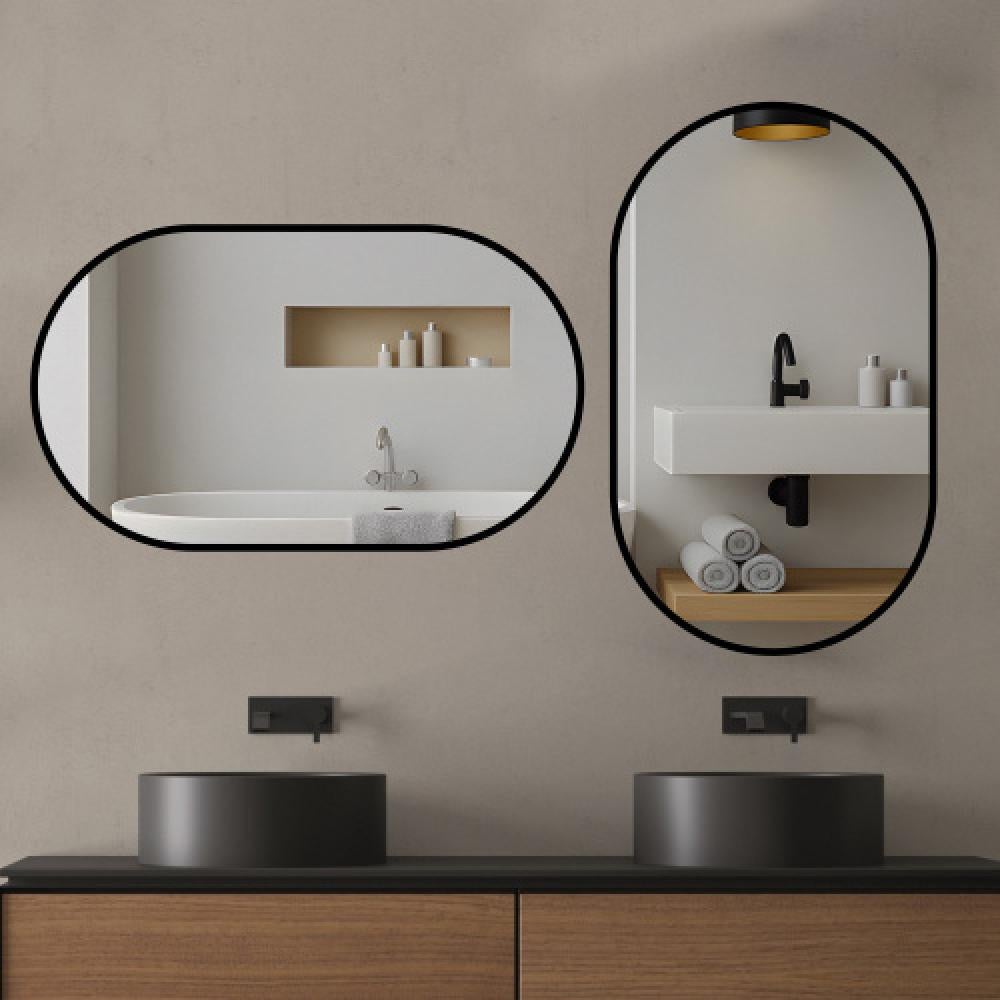 Specchio da bagno 50x80cm in vetro anti-esplosione con design circolare, installazione orizzontale o verticale - 4