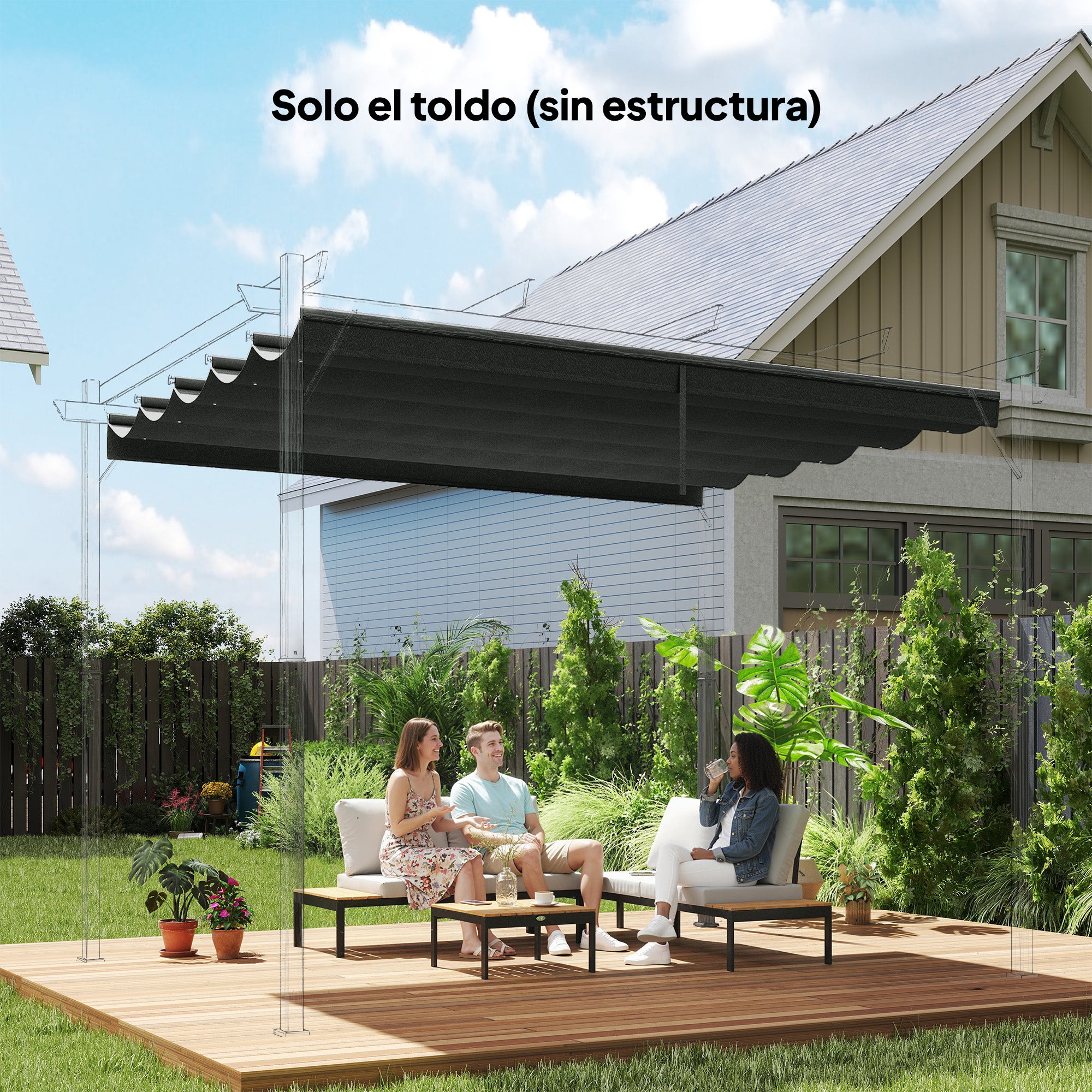 Cubierta para Pérgola Outsunny Tela Poliéster Gris Oscuro 250x255x6 cm - 2