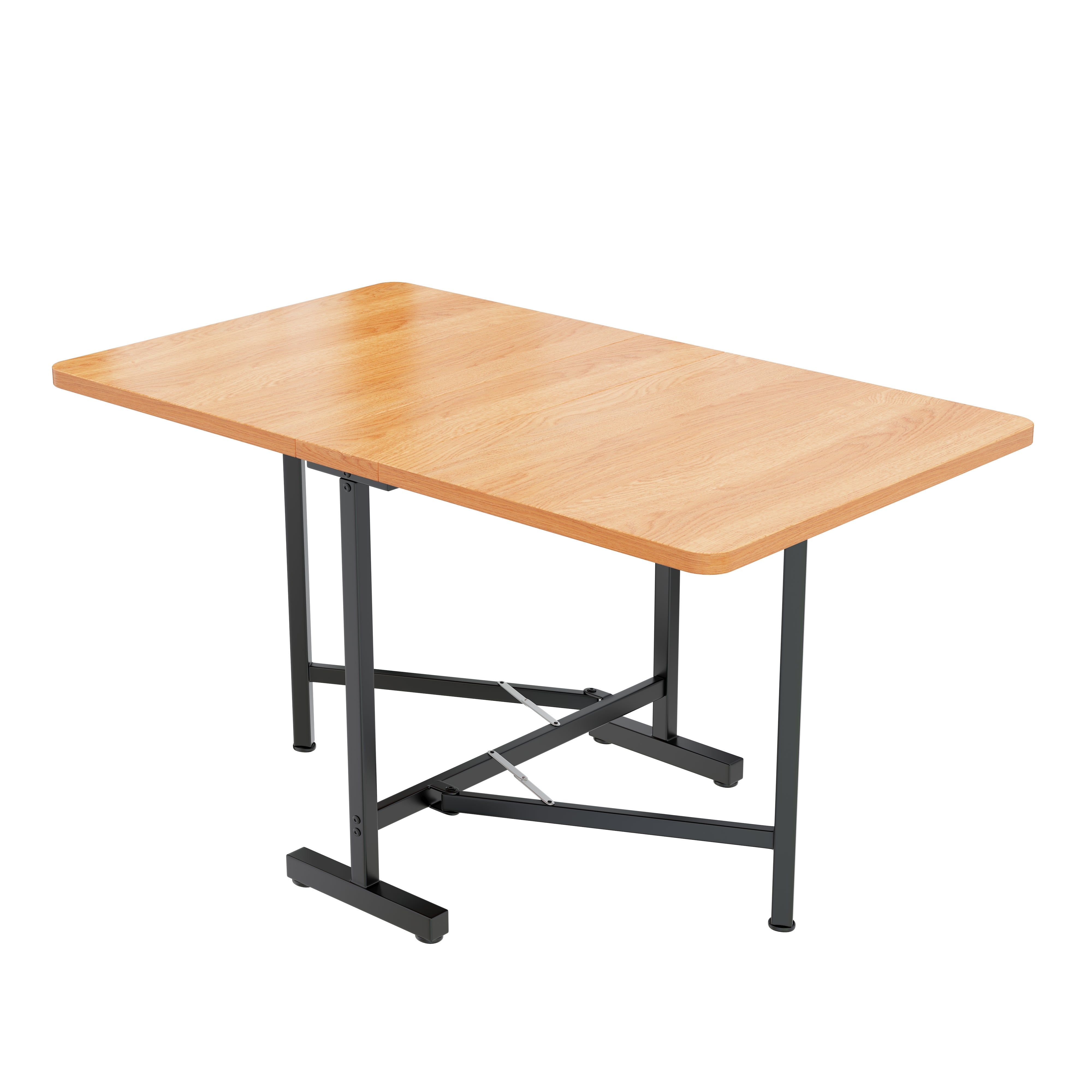 Table à manger pliable 4 à 6 couverts - L 120 x l 80 x H 75 cm - Bois MDF et métal - Naturel - 4