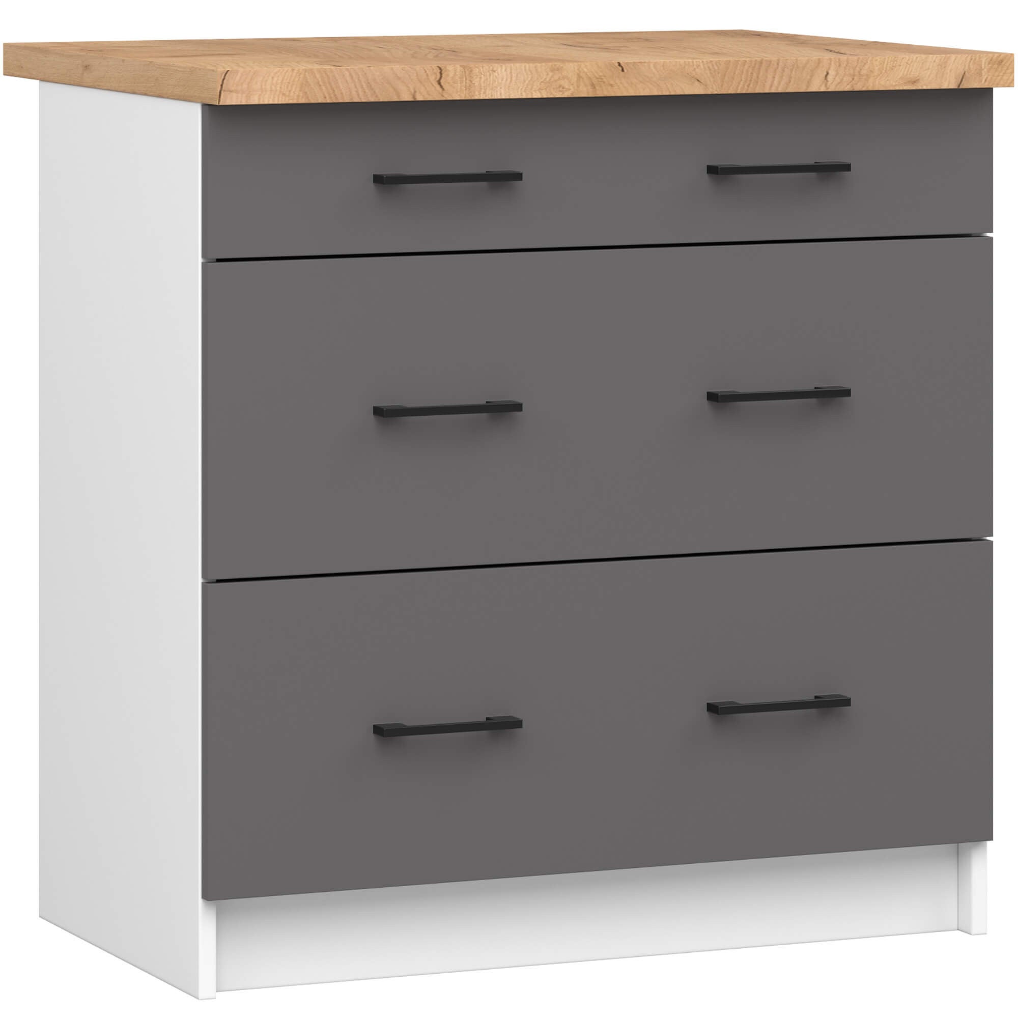 Szafka kuchenna AKORD S80 z blatem system OLIWIA Biała 80 cm 3 szuflady kolor Grafit Szary mat 80x46x85 cm