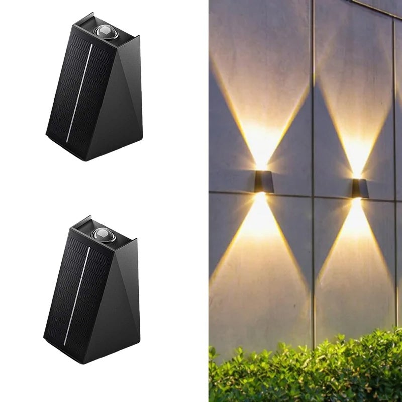 2 sztuki LED solar wall light outdoor garden Villa courtyard porch landscape decorative lamp high and low wall light puck lights
