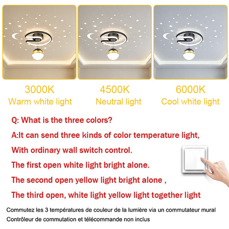 Plafonnier LED, Lustres modernes, Petit plafonnier avec projection de ciel étoilé, Applique d'entrée φ24 cm, 3 températures de couleur (3000K - 6000K) - 6