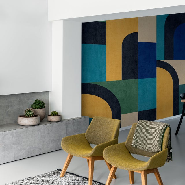 Papier peint graphique blue block