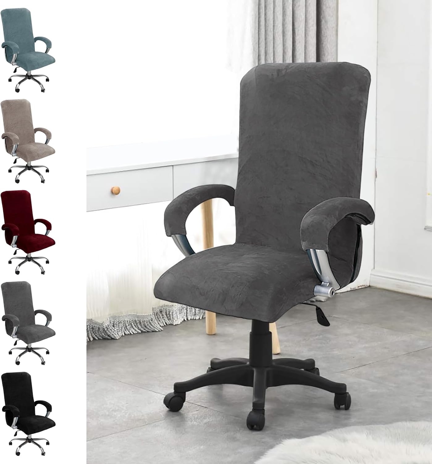 Pokrowiec na krzesło biurowe z aksamitu – rozciągliwy, odpowiedni do krzeseł gamingowych, komputerowych, obrotowych – z podłokietnikami – elastyczny