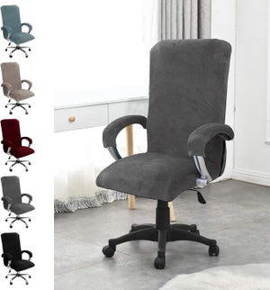 Housse De Chaise De Bureau Avec Accoudoir Peluche Velours Couleur Unie,Housse Pour Chaise Tissu élastique Amovible Et Résistante Pour Fauteuil De Bureau Rotatif Chaise,Beige - XL