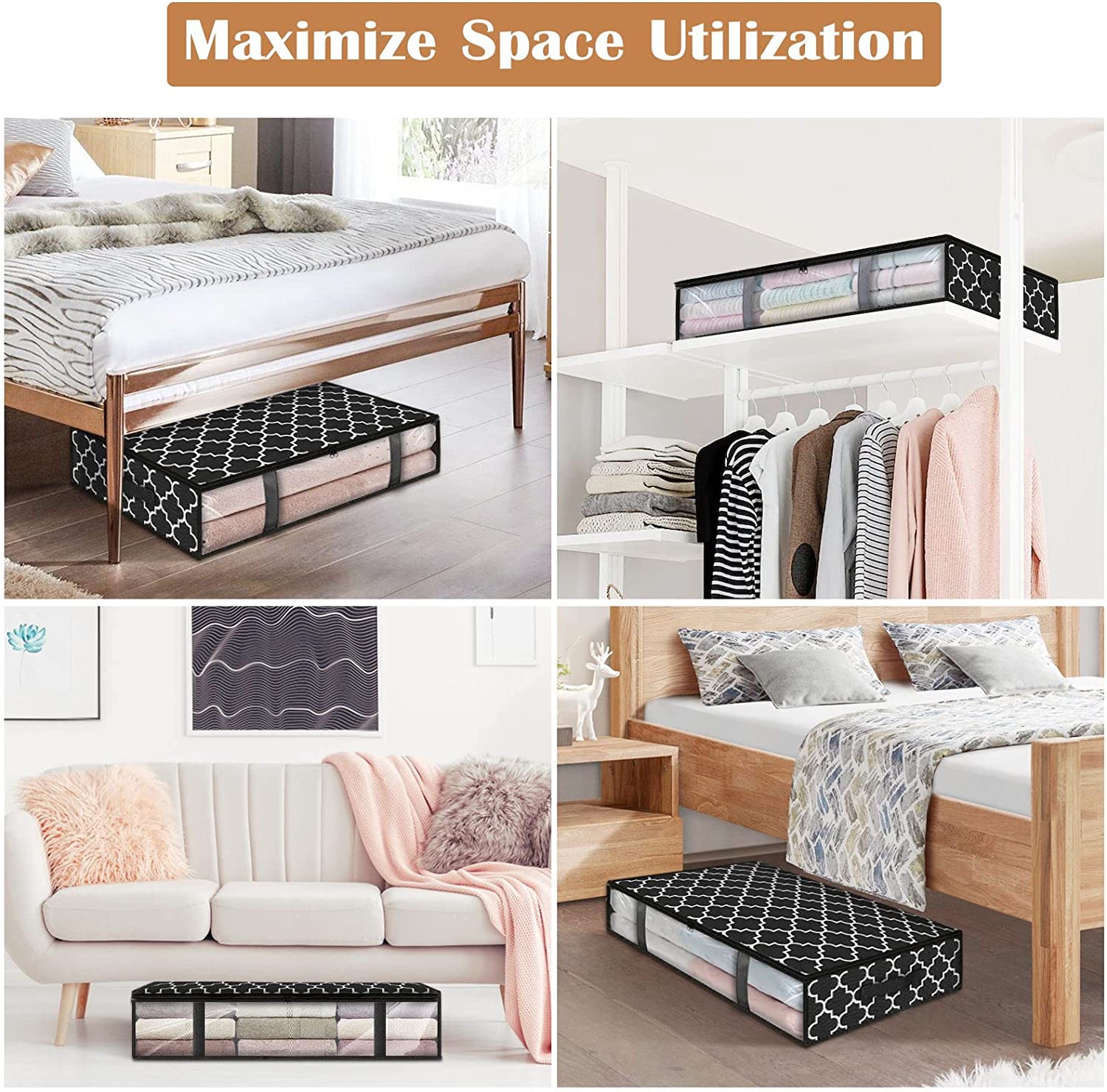 Confezione da 3 contenitori sotto il letto, borse portaoggetti pieghevoli per coperte, contenitori sotto il letto per organizzare, nero | Leroy Merlin