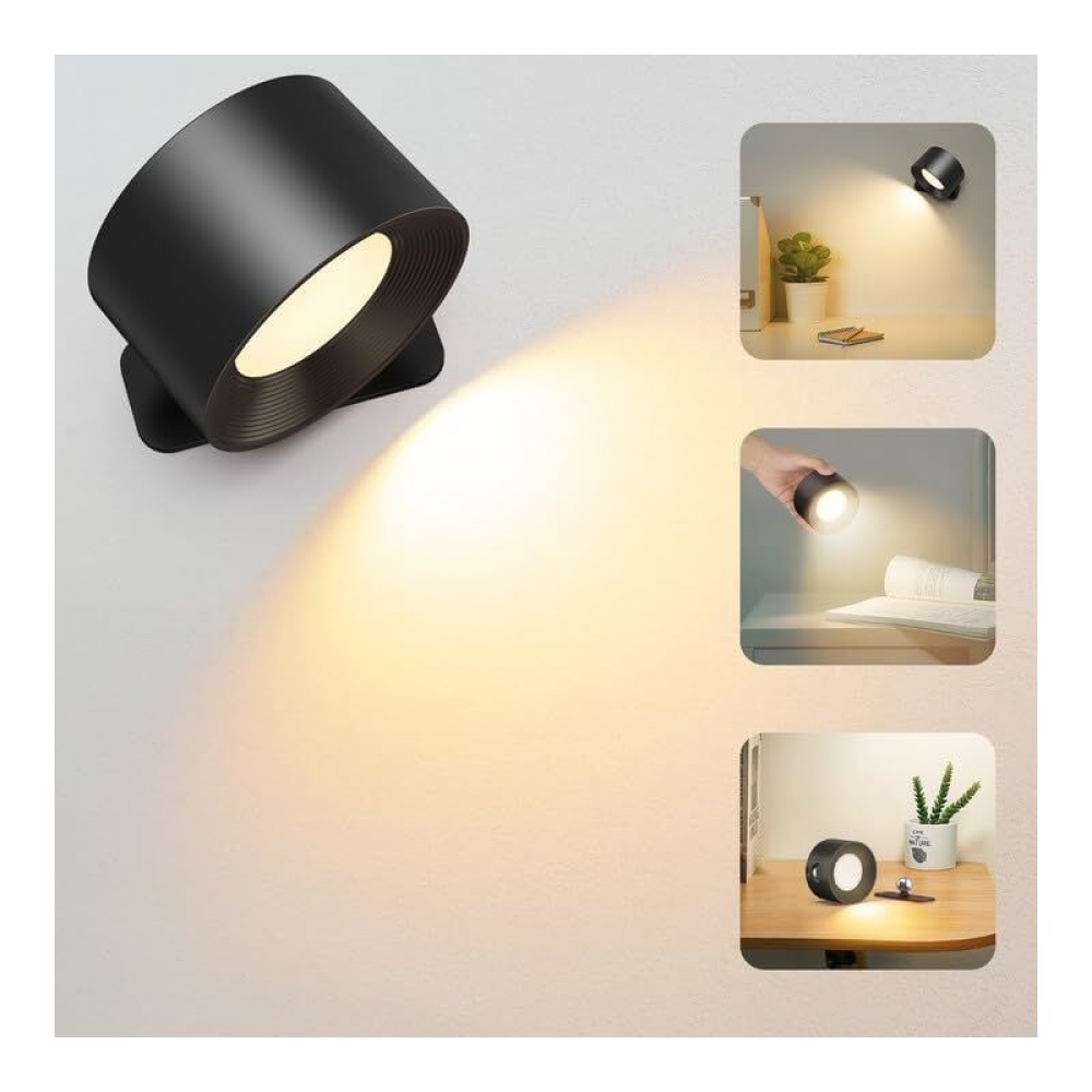 Mexllex Applique Murale LED Rotative 360° - Lampe Chevet Sans Fil Rechargeable Avec USB