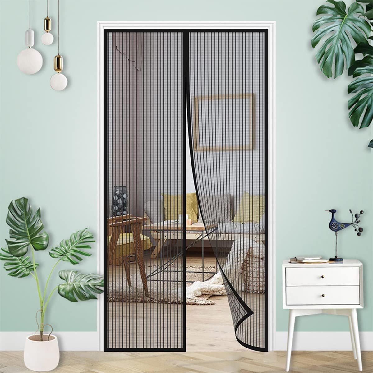 Drzwi ekranowe magnetyczne, drzwi przeciw owadom z zamknięciem magnetycznym, zamykane automatycznie, 100 x 240 cm, czarne