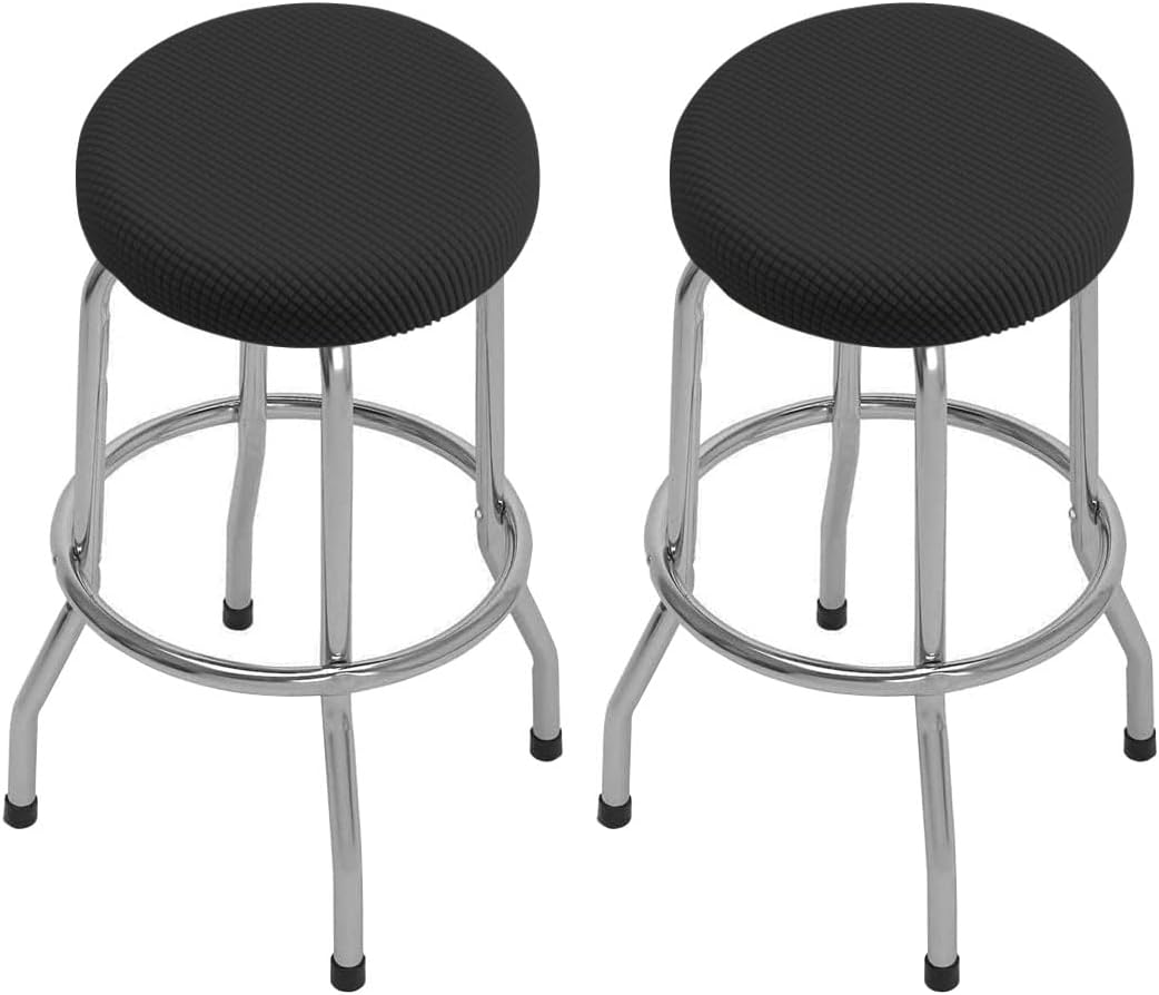 Pokrowiec na okrągły stołek, 2 sztuki (czarny), okrągły pokrowiec na stołek barowy, nadający się do prania, łatwy w pielęgnacji, miękki i trwały, na s