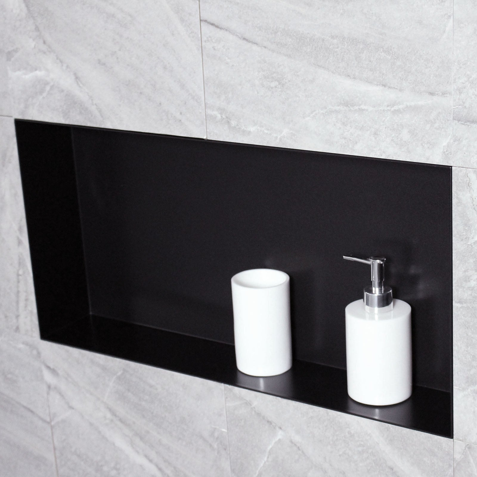 Neodrain Doccia a muro con nicchia in acciaio inox con mensola, per bagno, 60 x 20 cm, colore: nero