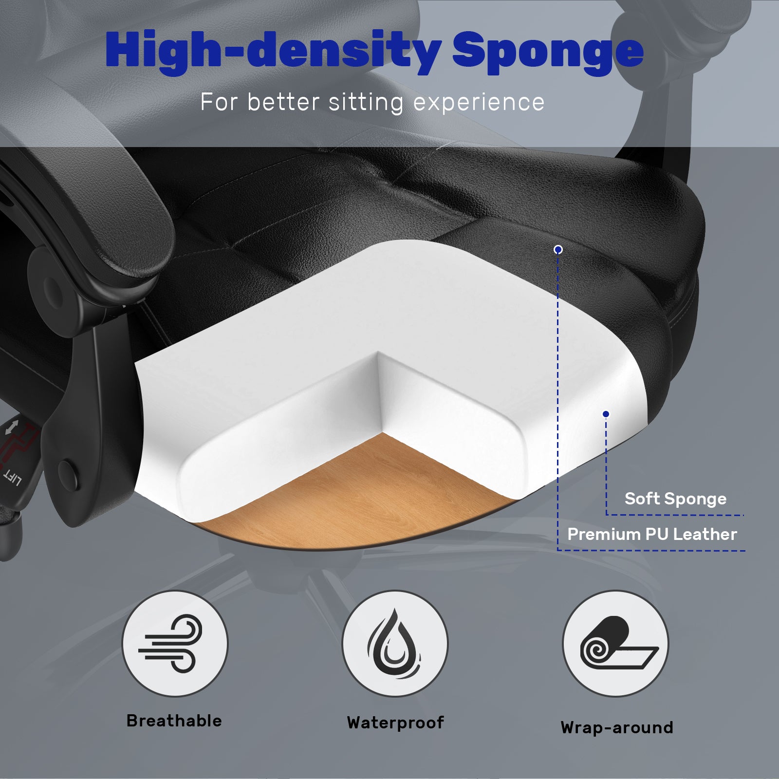 Sedia da ufficio, sedia da ufficio ergonomica RATTANTREE con braccioli, schienale e altezza regolabile, girevole a 360°, nera - 6