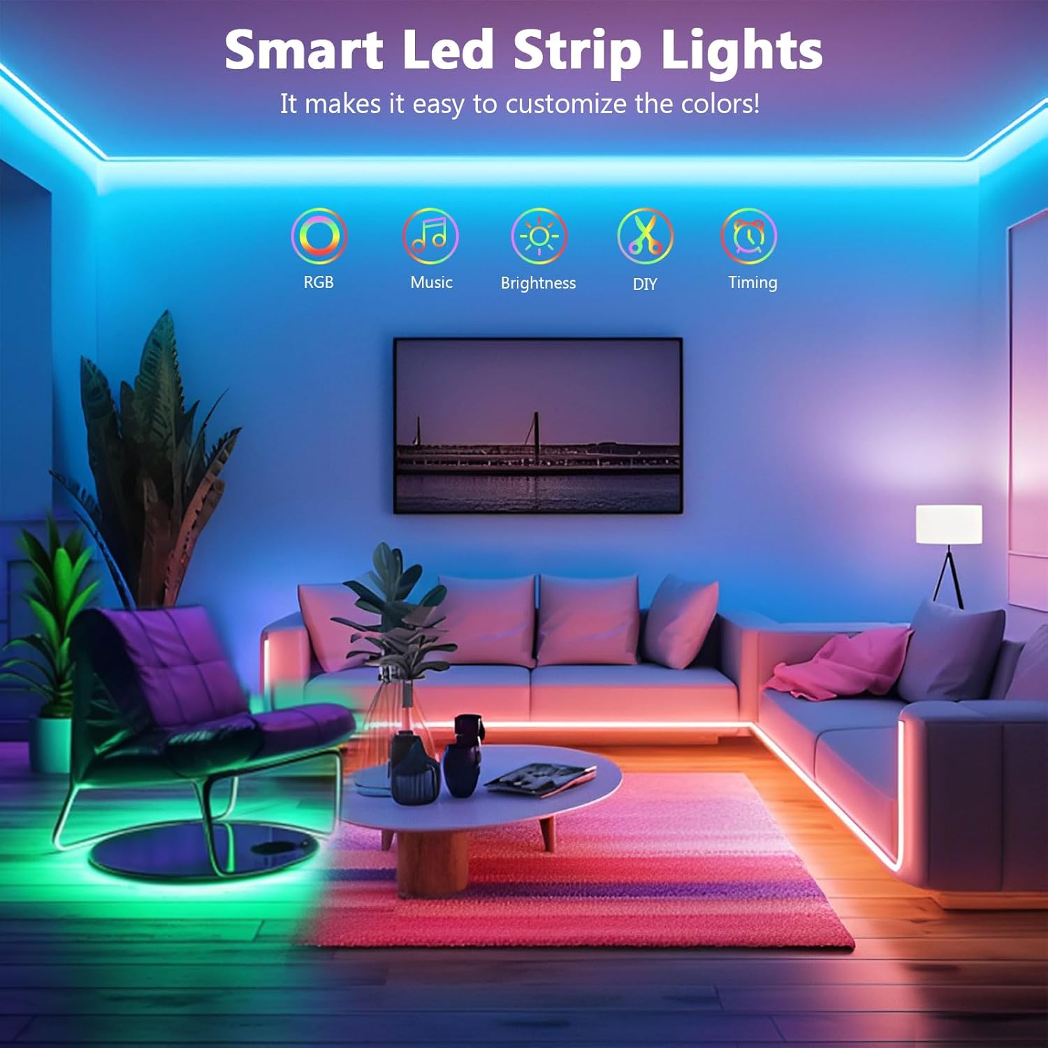 Ruban Led 10m,Bande Led Lumineuse Contrôlé par Bluetooth ou Télécommande 24 Touches, Synchroniser avec Rythme de Musique, RGB Bandeau Led - 2