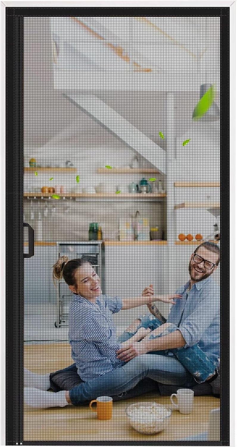 Czarna moskitiera magnetyczna 120x210cm, otwierana z boku, odpowiednia do drzwi balkonowych, salonowych i tarasowych