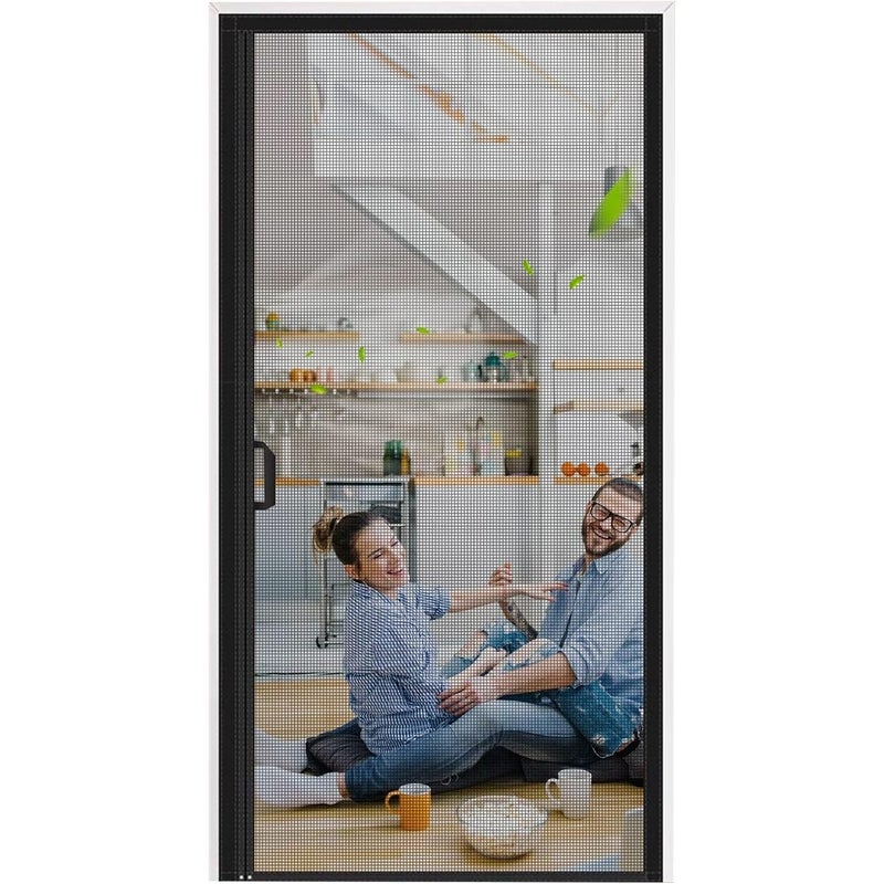Czarna moskitiera magnetyczna 120x210cm, otwierana z boku, odpowiednia do drzwi balkonowych, salonowych i tarasowych