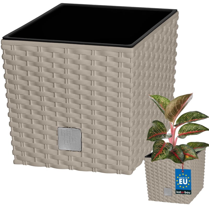 Donica doniczka 20cm ogrodowa balkon taras kwiaty rattan mocca wkład ogród - KOTARBAU