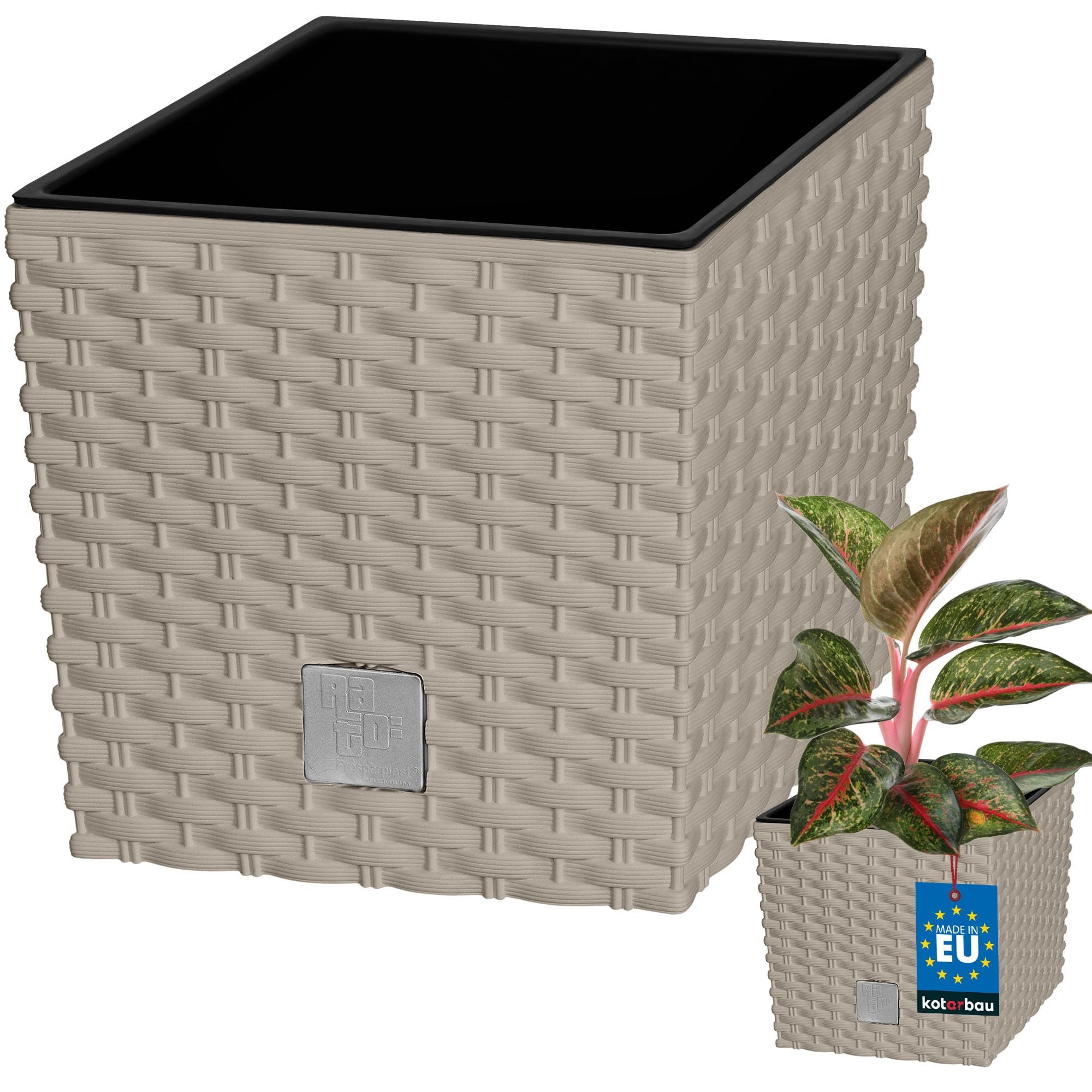 Donica doniczka 20cm ogrodowa balkon taras kwiaty rattan mocca wkład ogród - KOTARBAU