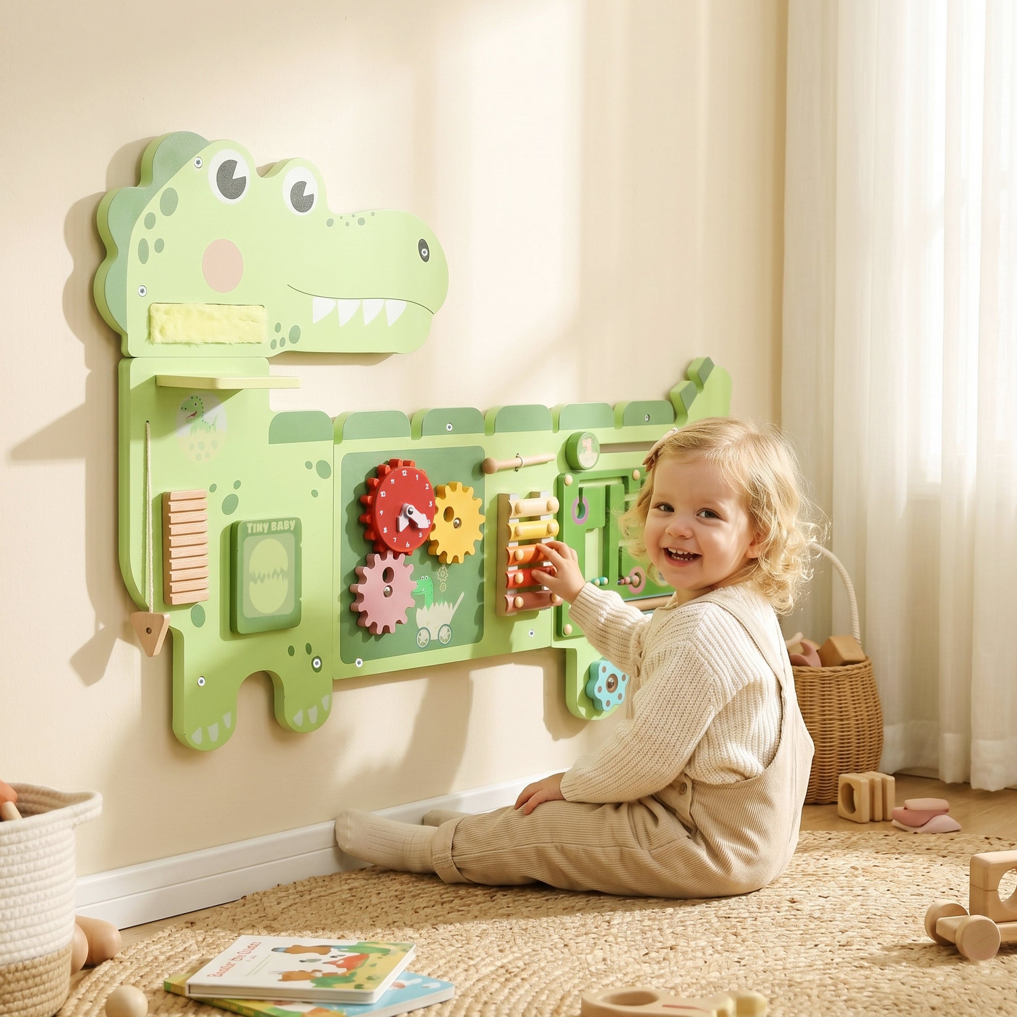 Tableau d'activités en bois Montessori dinosaure mural avec xylophone ...