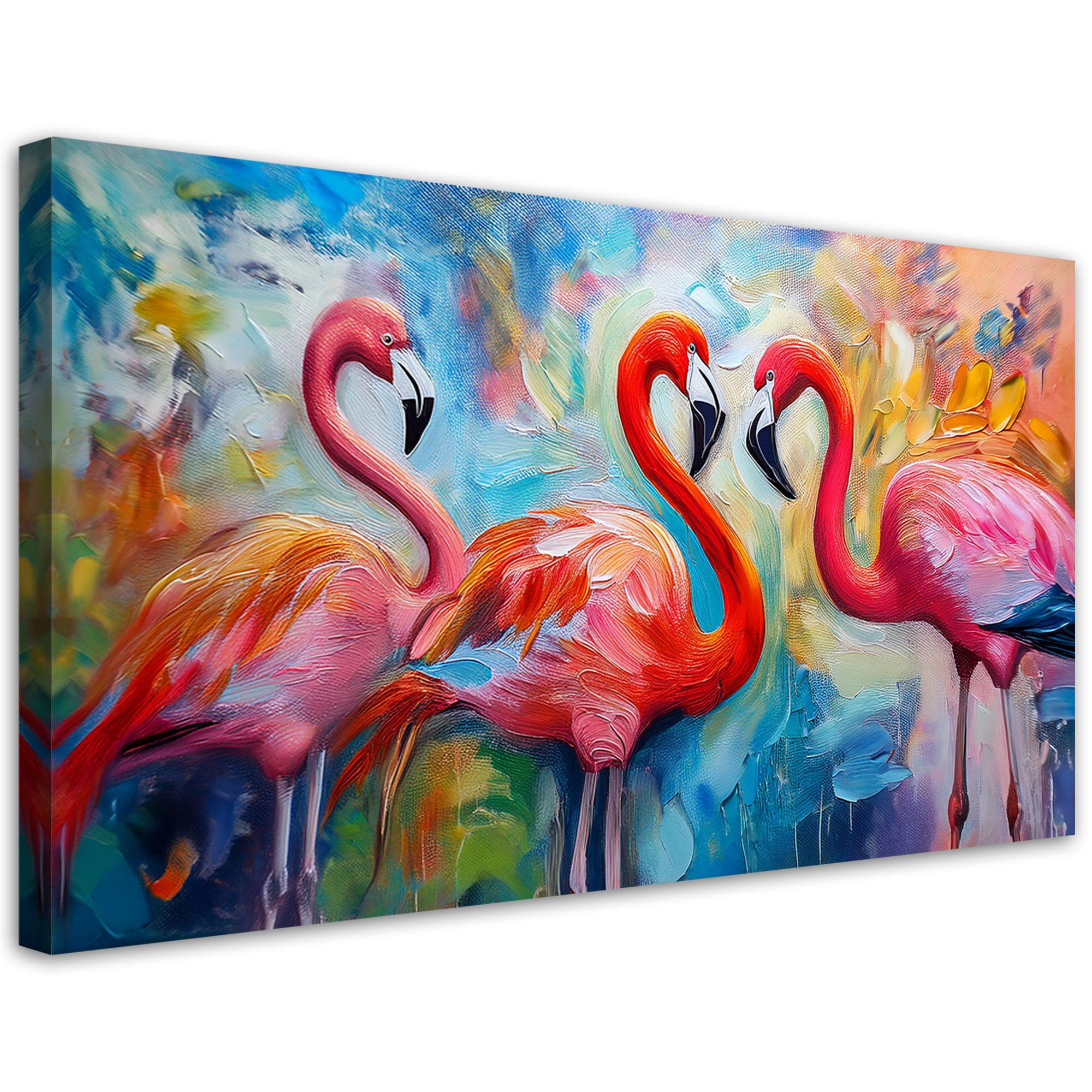 Obraz na płótnie, Flamingi Ptaki Zwierzęta Abstrakcja Kolorowa 80x40