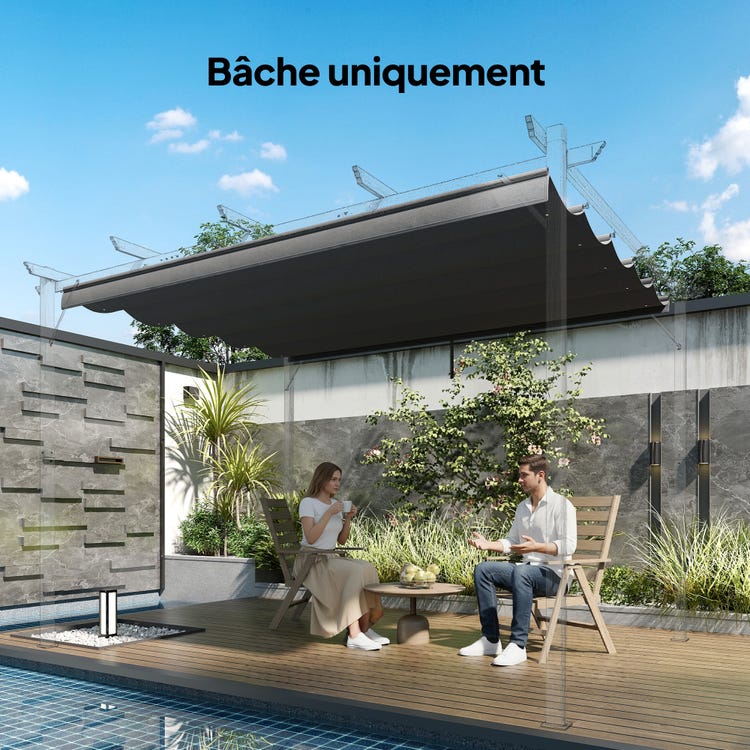 Toile de toit pour pergola tonnelle rétractable de 4 x 3 m - toile uniquement 350 x 260 cm gris foncé - 4