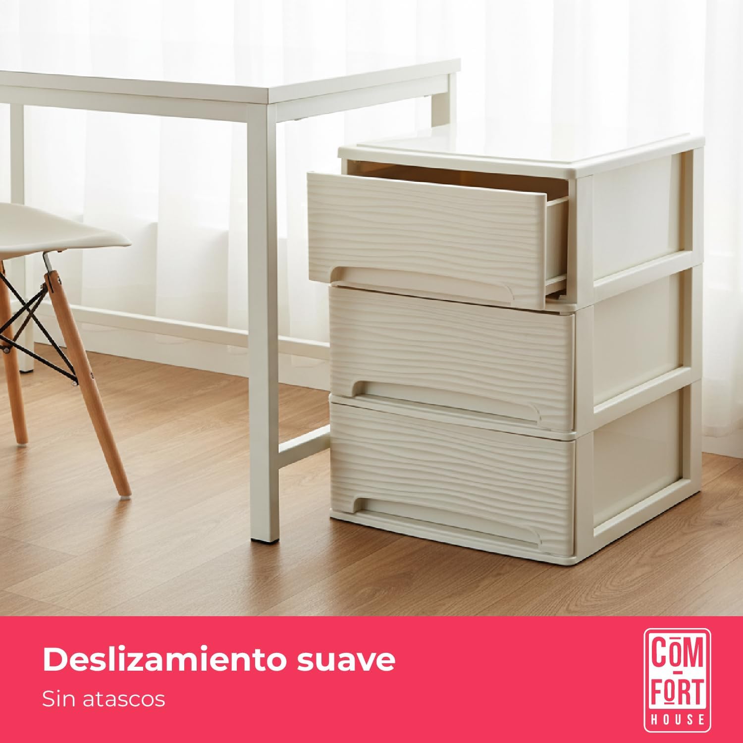 COM-FORT HOUSE | Cajonera Apilable de Plástico | Modelo Ondas | Color Blanco Roto | Modelo de 3 Cajones | Cajones de Almacenamiento Modular - 4