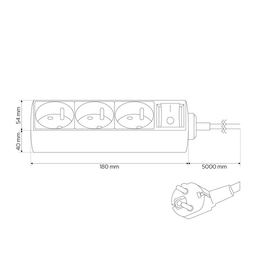 Multiprise filaire/Rallonge domestique portable Logan White 3 prises avec mise à la terre, 5 m avec interrupteur EDO - 4