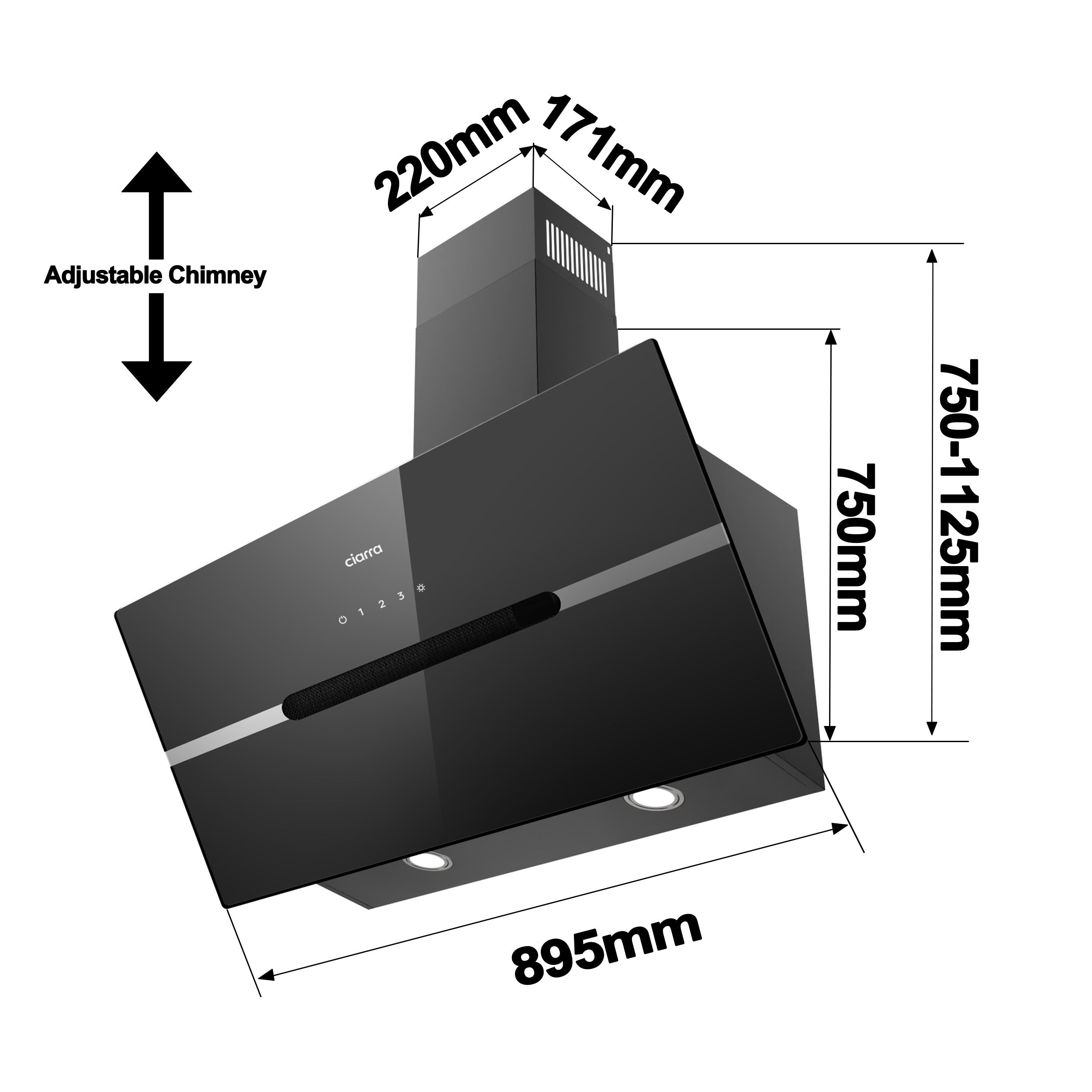 CIARRA Hotte Aspirante 90cm 650m3/h A+++ Wi-Fi Connecté 4 Vitesses Booster Touche Tactile Noir CD9736FB - 7