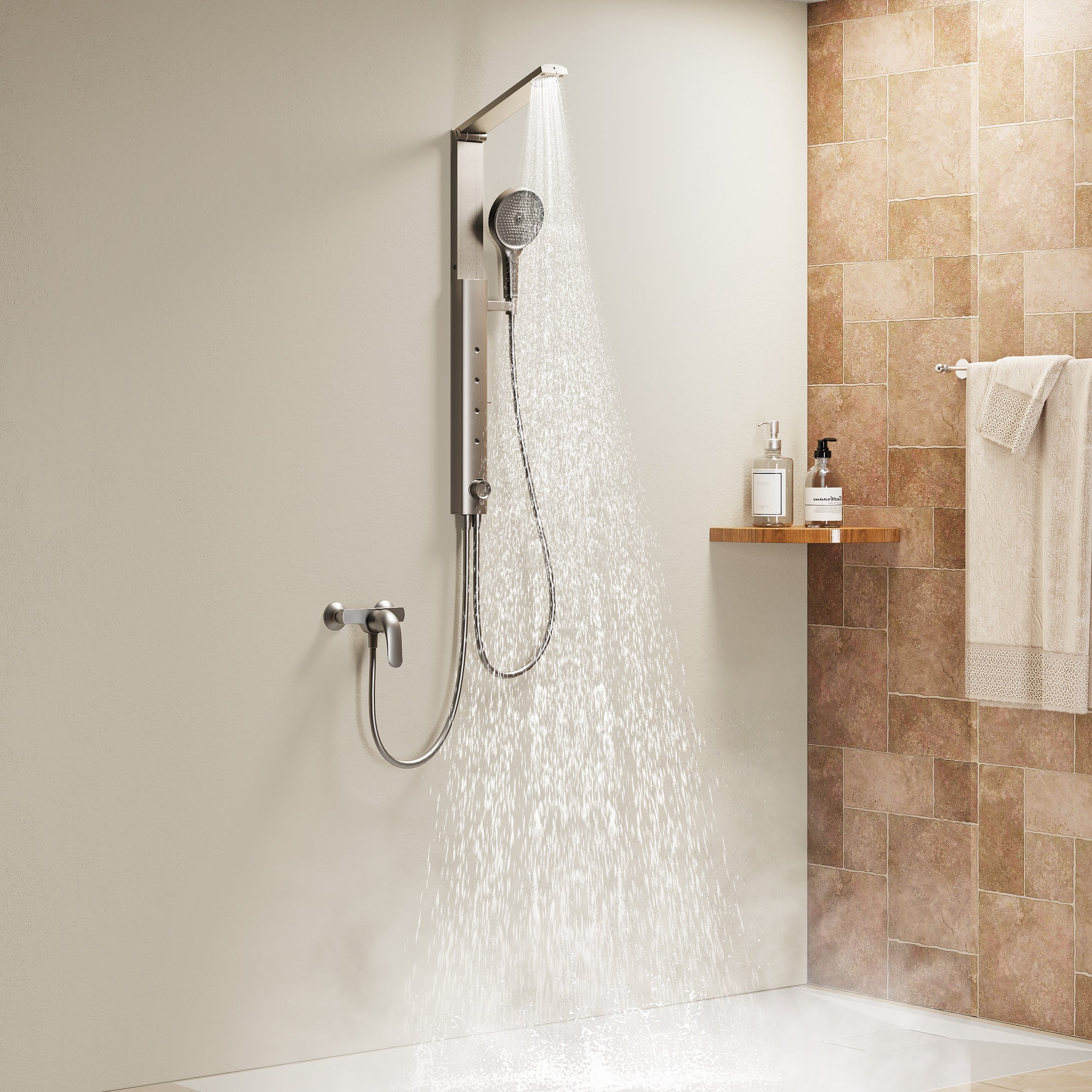 HOROW Ensemble de douche à effet pluie gris, 4 modes de massage, pliable, réglable en hauteur, robinet non inclus, se puede utilizar con la bañera - 2