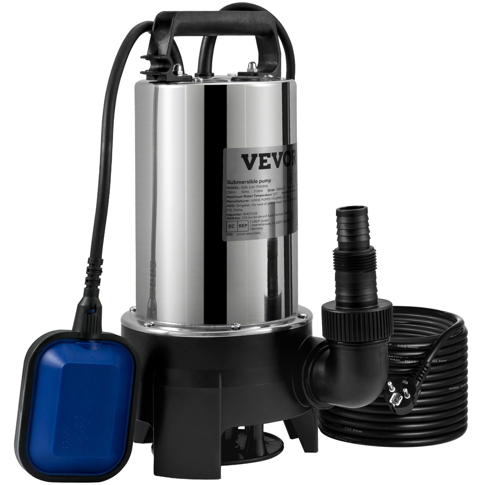 Pompe De Relevage Eaux Charg es 1100 W VEVOR Pompe Immerg e 333 L min pompe-de-relevage-eaux-charg-es-1100-w-vevor-pompe-immerg-e-333-l-min