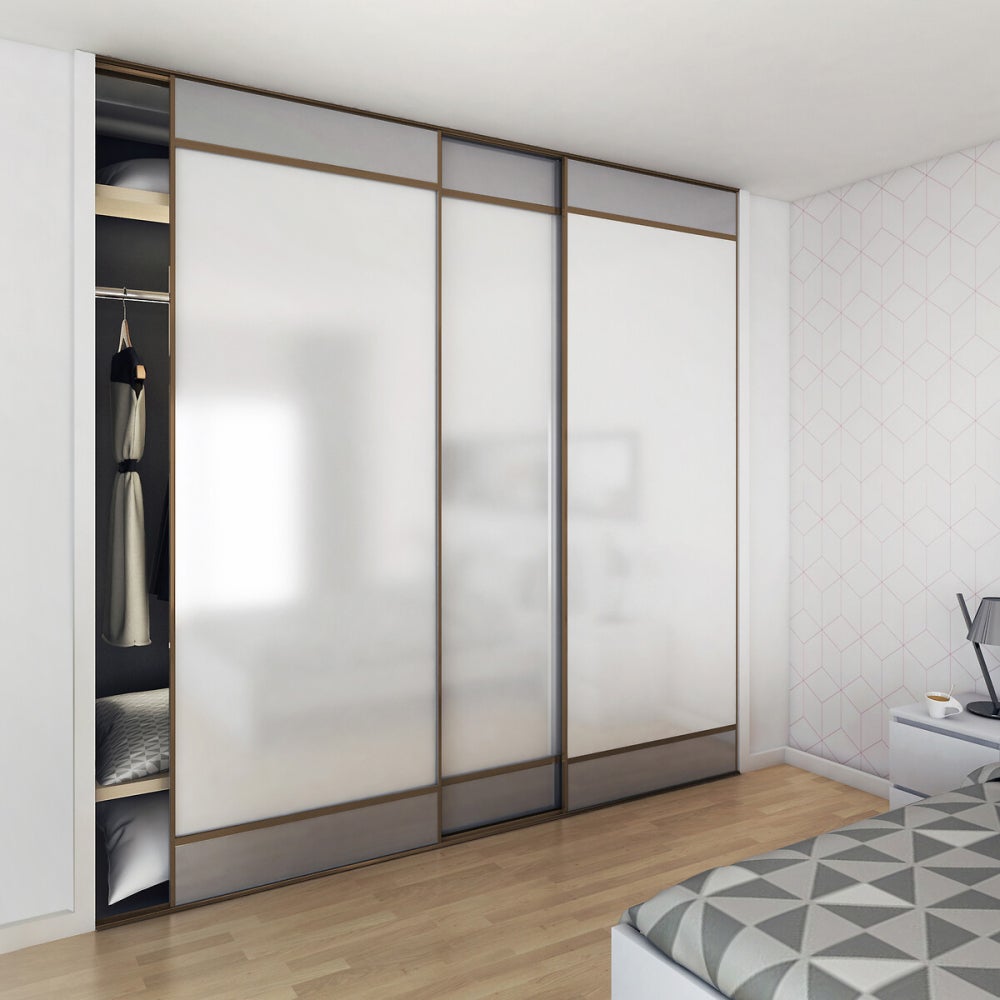 Kit SLID'UP 230 aluminium anodisé bronze pour 3 portes de placard coulissantes 19 mm - rail 2,7 m - 70 kg - 6
